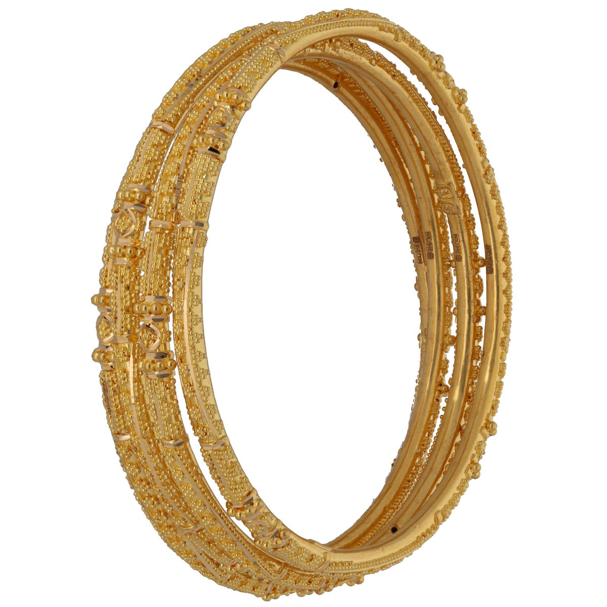 New 22ct Gold Dotted Fancy Set Of 4 Bangles