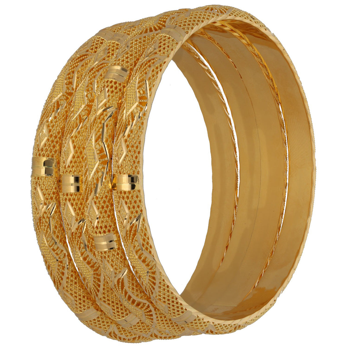 New 22ct Gold Diamond Detailed Filigree Set Of 4 Bangles