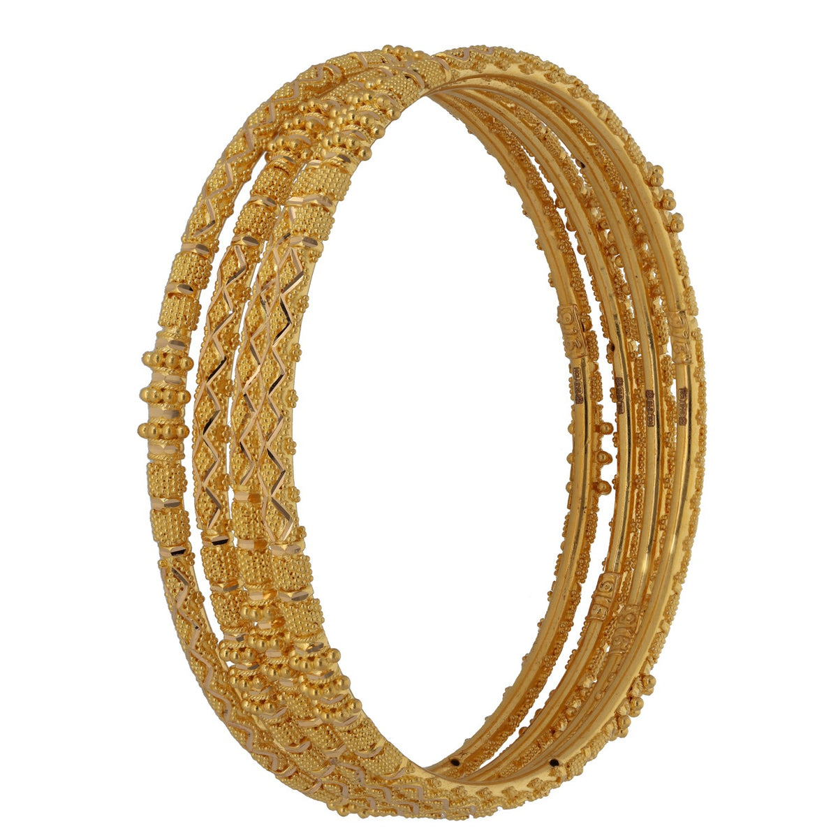 New 22ct Gold Textured Filigree Set Of 4 Bangles