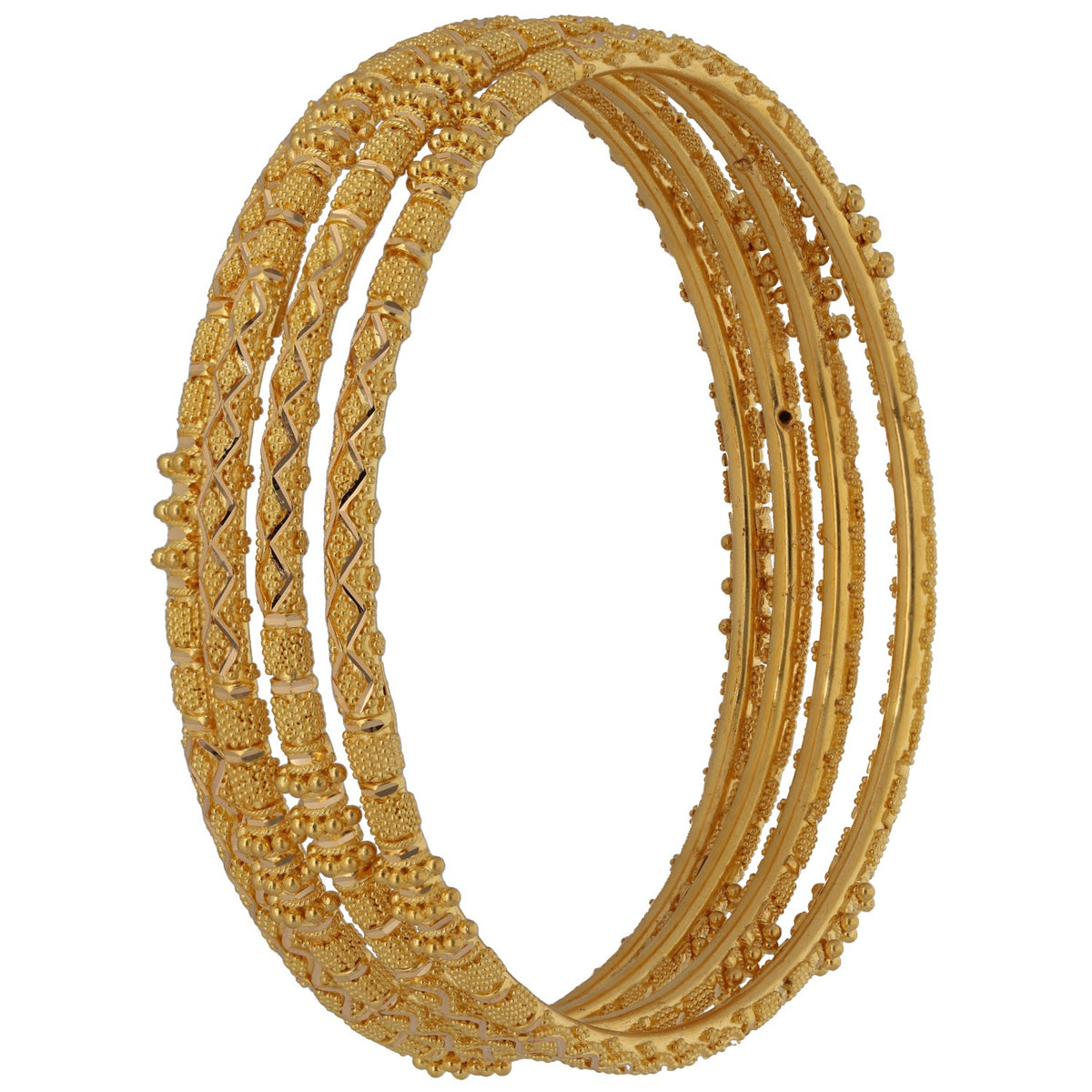 New 22ct Gold Textured Filigree Set Of 4 Bangles