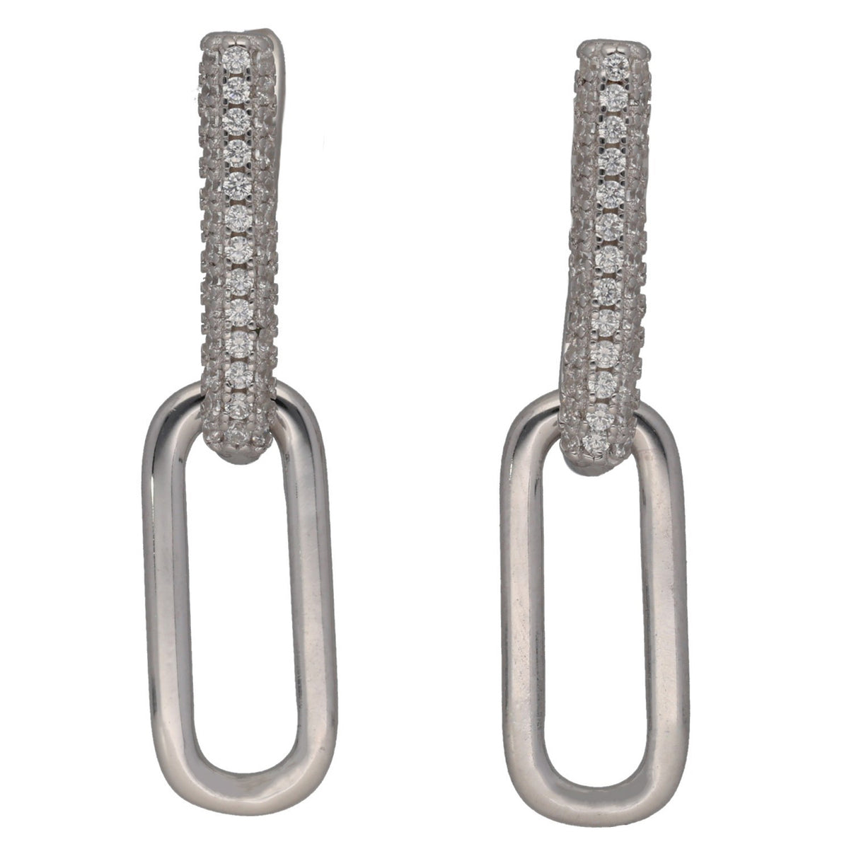 New Sterling Silver Cubic Zirconia Pave Link Earrings