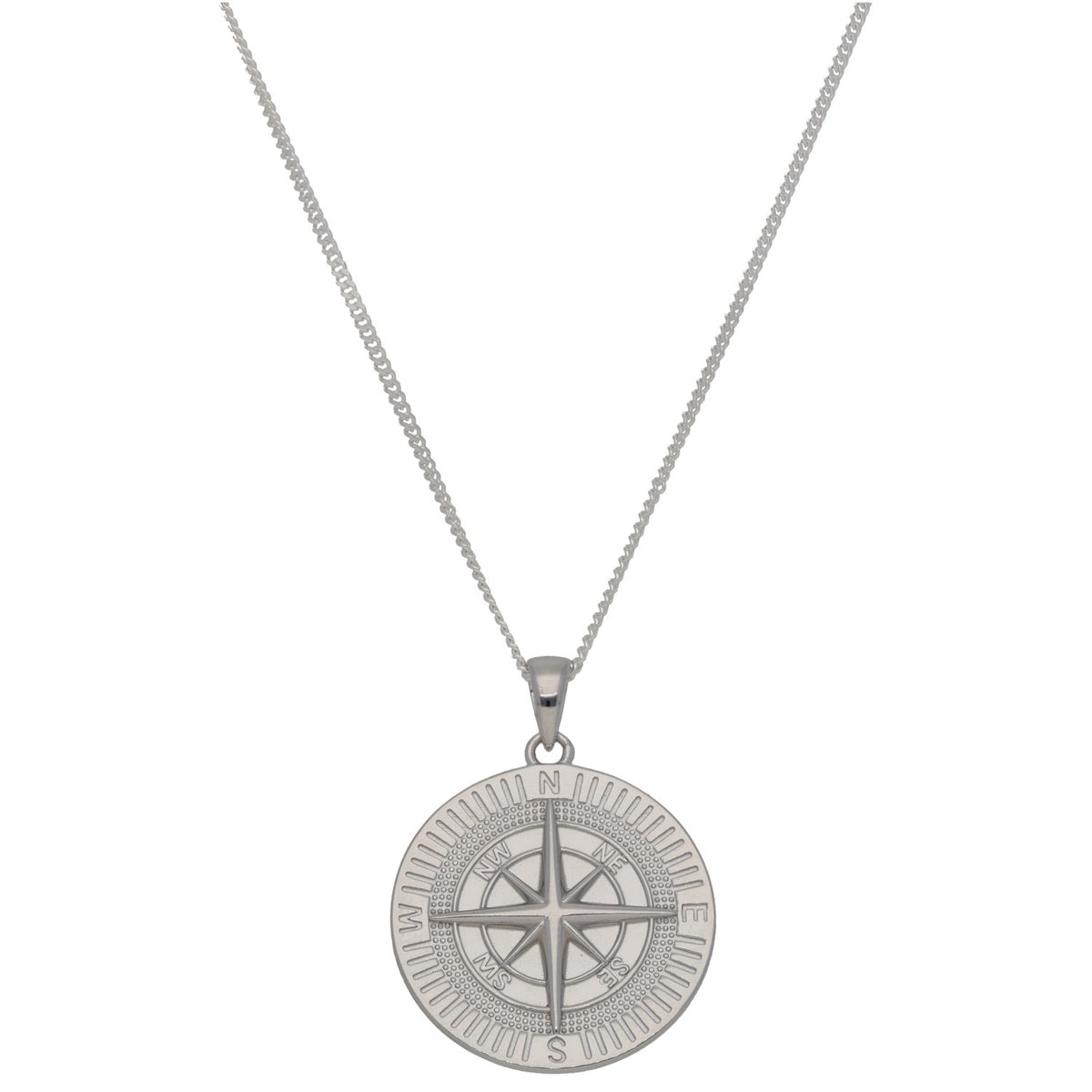 New Sterling Silver Compass Pendant With Chain 20"