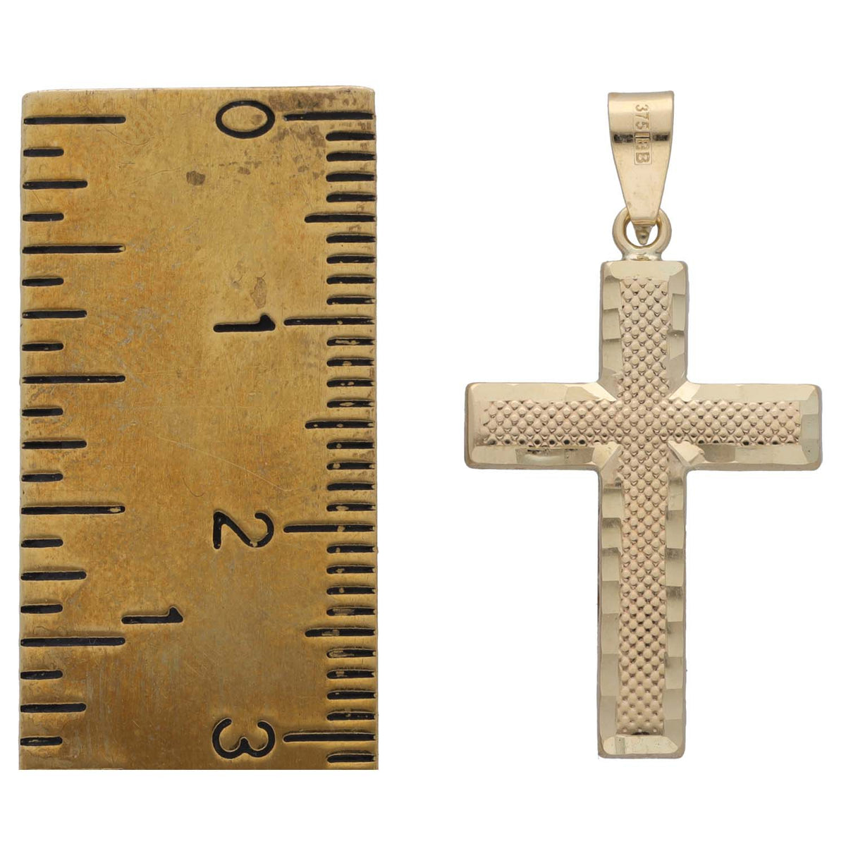 New 9ct Gold Diamond Cut Cross Pendant 32mm