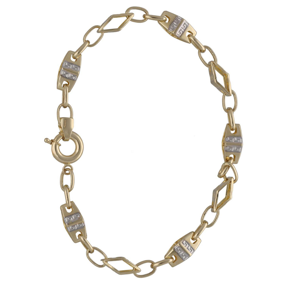 New 14ct Bi-Colour Gold Greek Key Bracelet