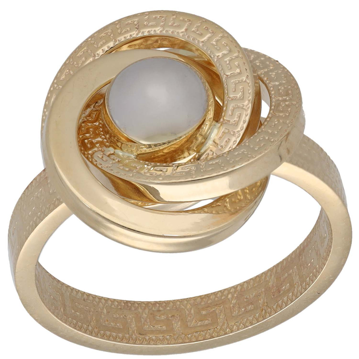 New 14ct Bi-Colour Gold Spiral & Ball Ring Size Q