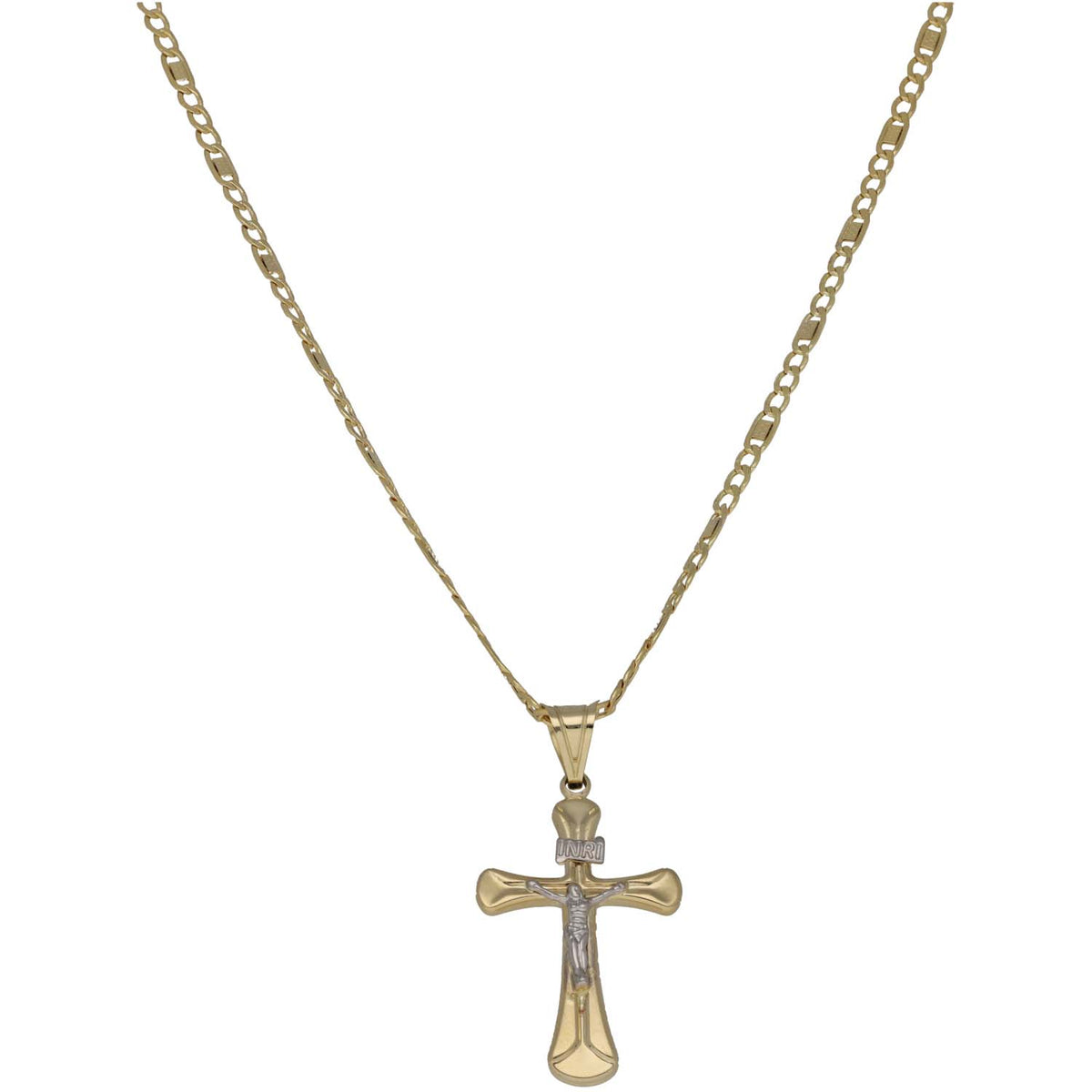 New 14ct Bi-Colour Gold Crucifix Pendant With Chain 18"