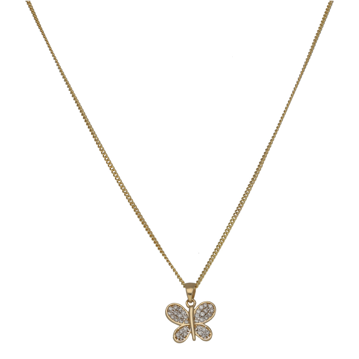 New 14ct Gold Cubic Zirconia Butterfly Pendant With Chain 14"