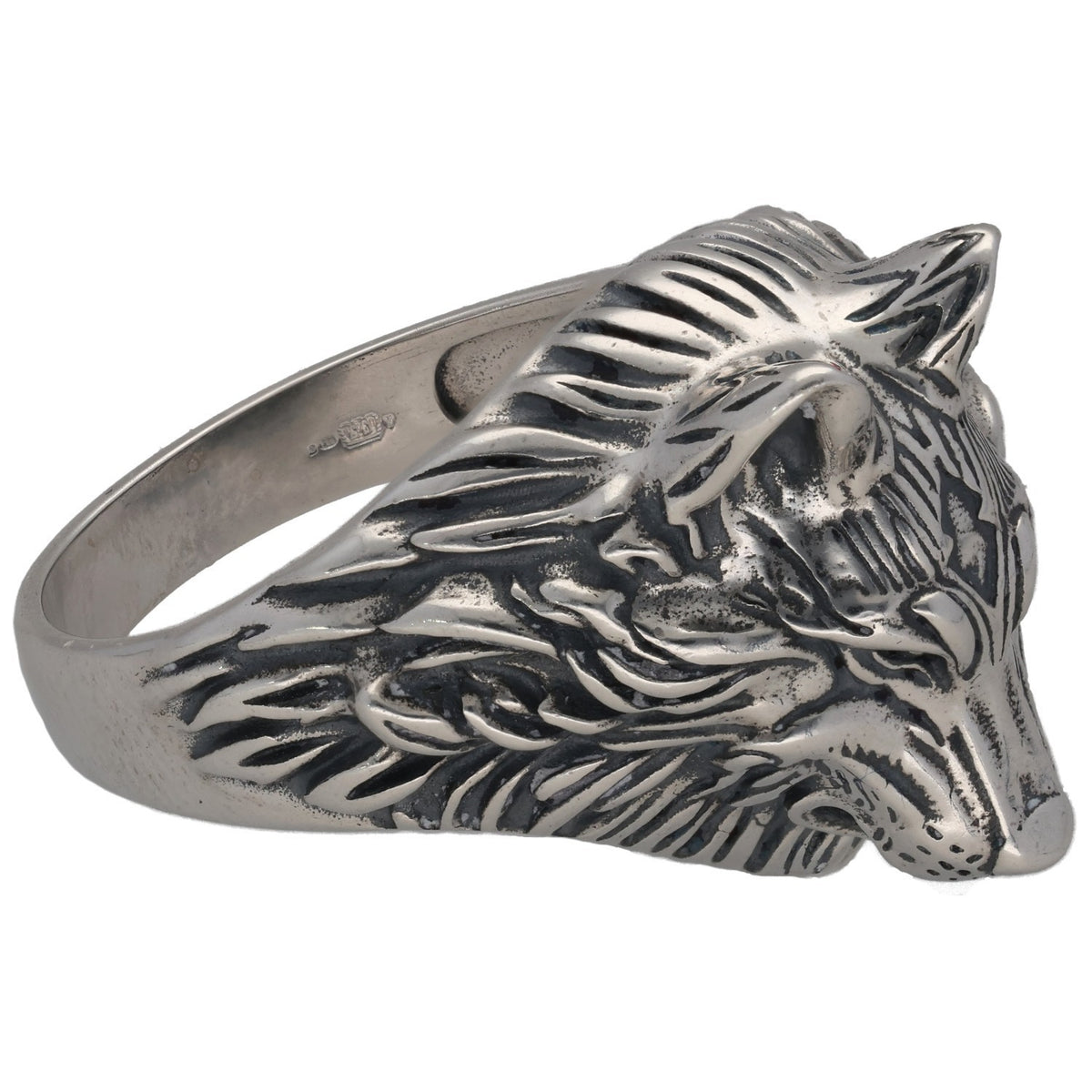 New Sterling Silver Oxidised Wolf Head Ring Size X
