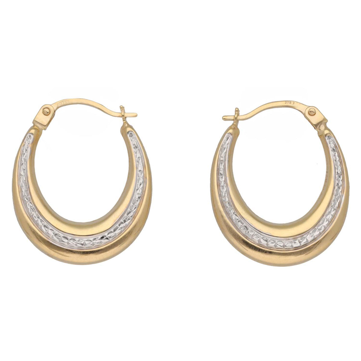 New 9ct Bi-Colour Gold 15mm Creole Earrings