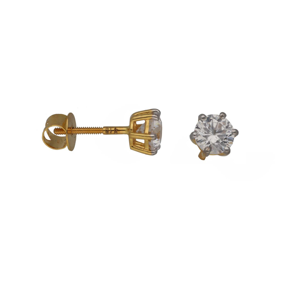 New 22ct Gold 5mm Cubic Zirconia Solitaire Stud Earrings