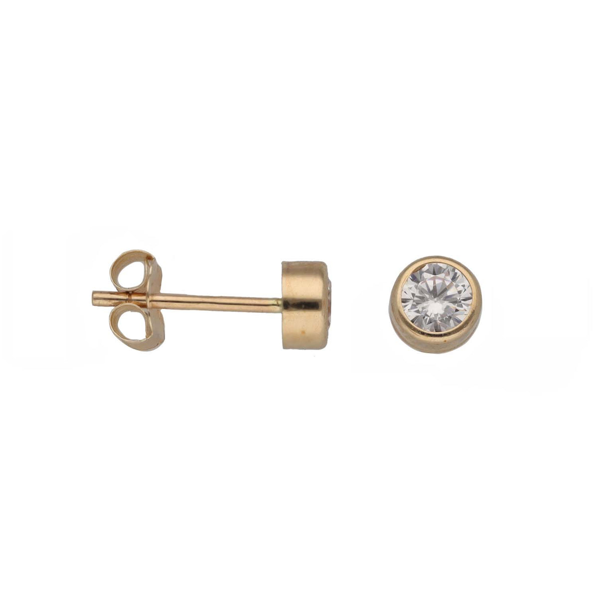 New 9ct Gold 4mm Cubic Zirconia Rub Over Set Solitaire Earrings