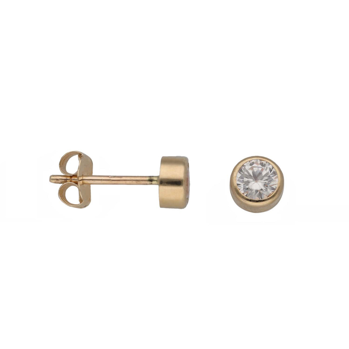 New 9ct Gold 4mm Cubic Zirconia Rub Over Set Solitaire Earrings