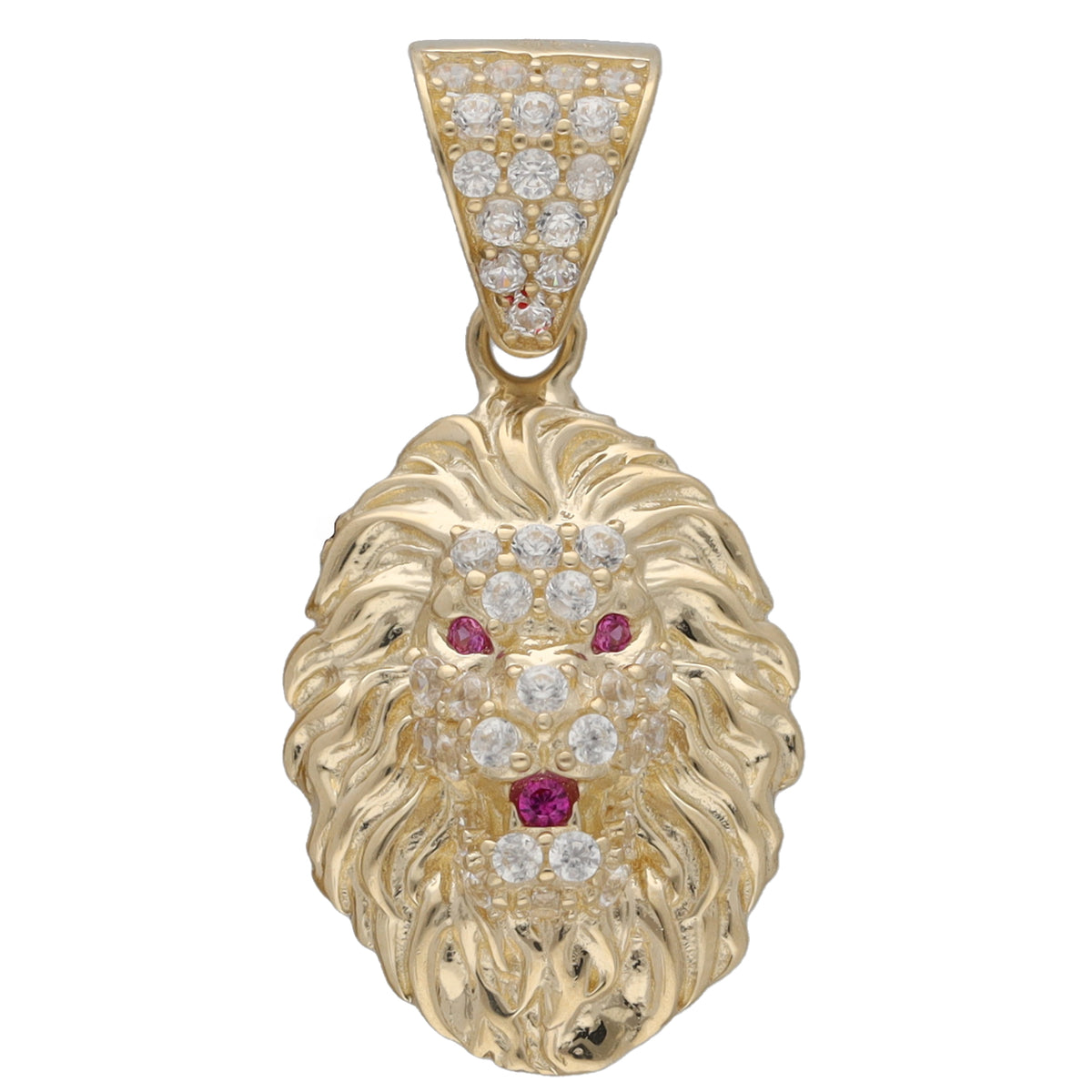 New 14ct Gold Red Stone & Cubic Zirconia Lionhead Pendant 18mm