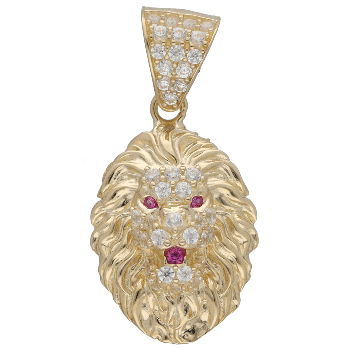 New 14ct Gold Red Stone & Cubic Zirconia Lionhead Pendant 18mm