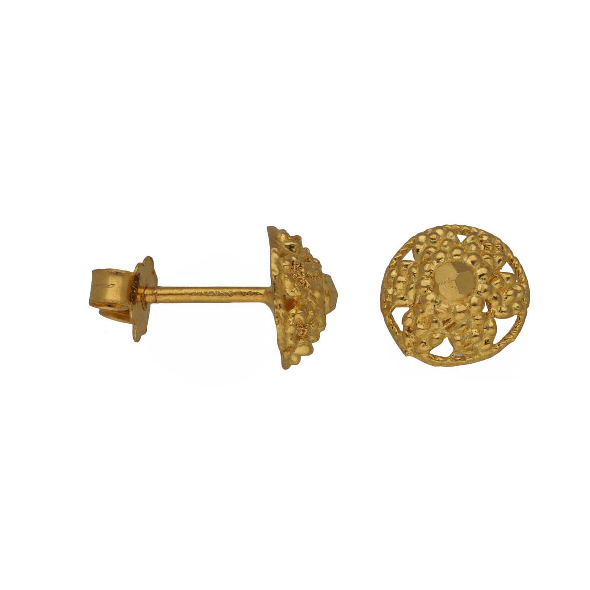 New 22ct Gold 7mm Beaded Shield Stud Earrings