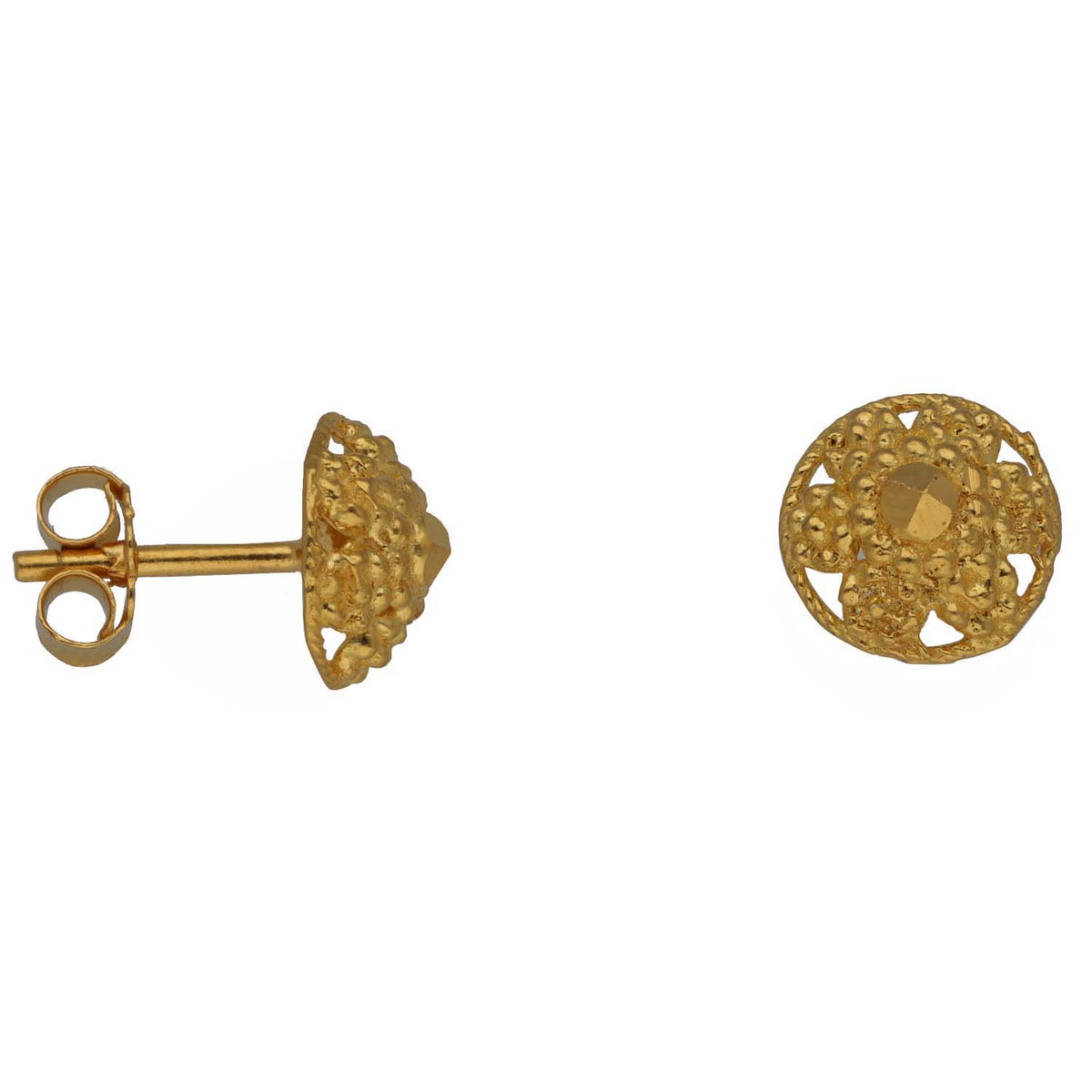 New 22ct Gold 7mm Beaded Shield Stud Earrings