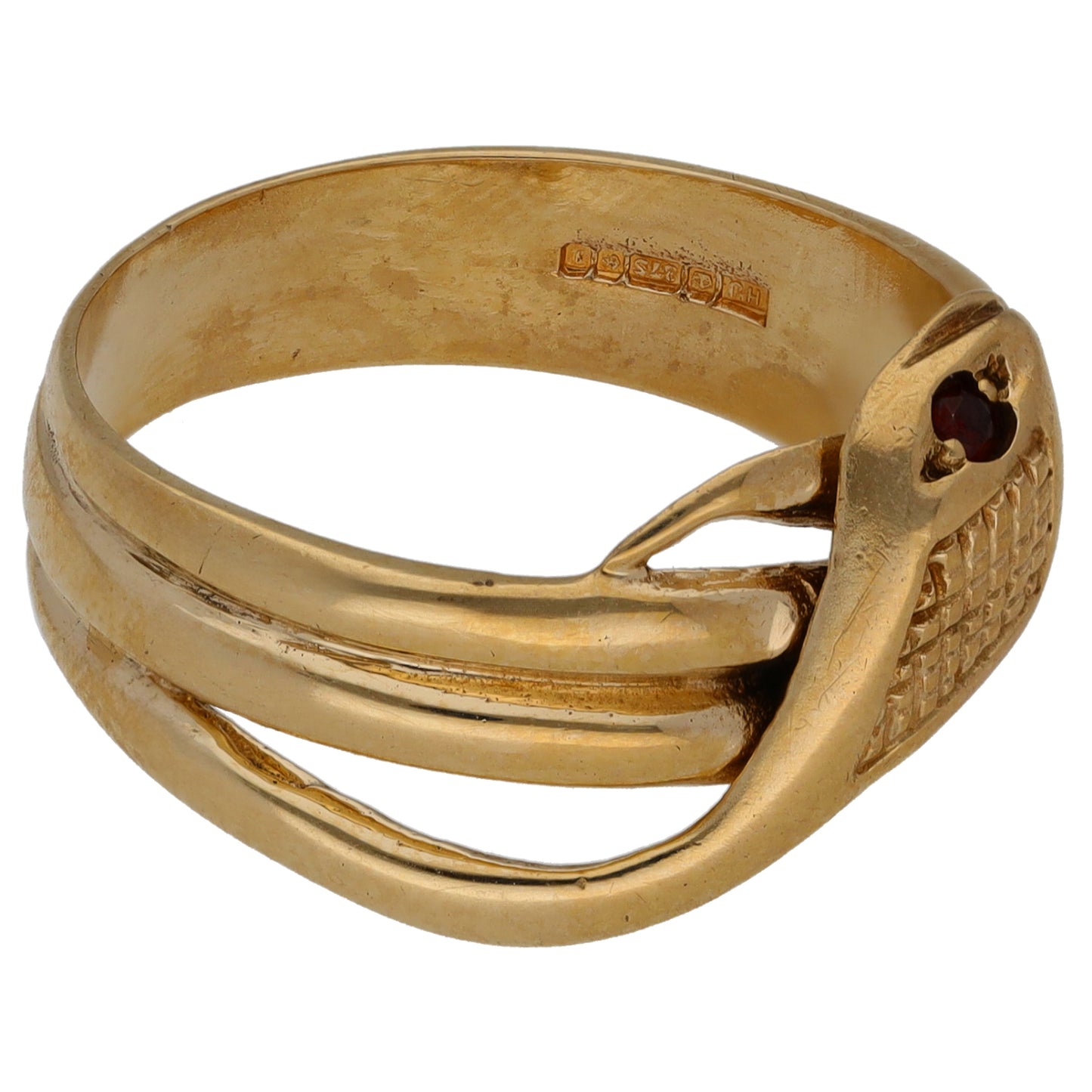 9ct Gold Garnet Snake Ring Size Q