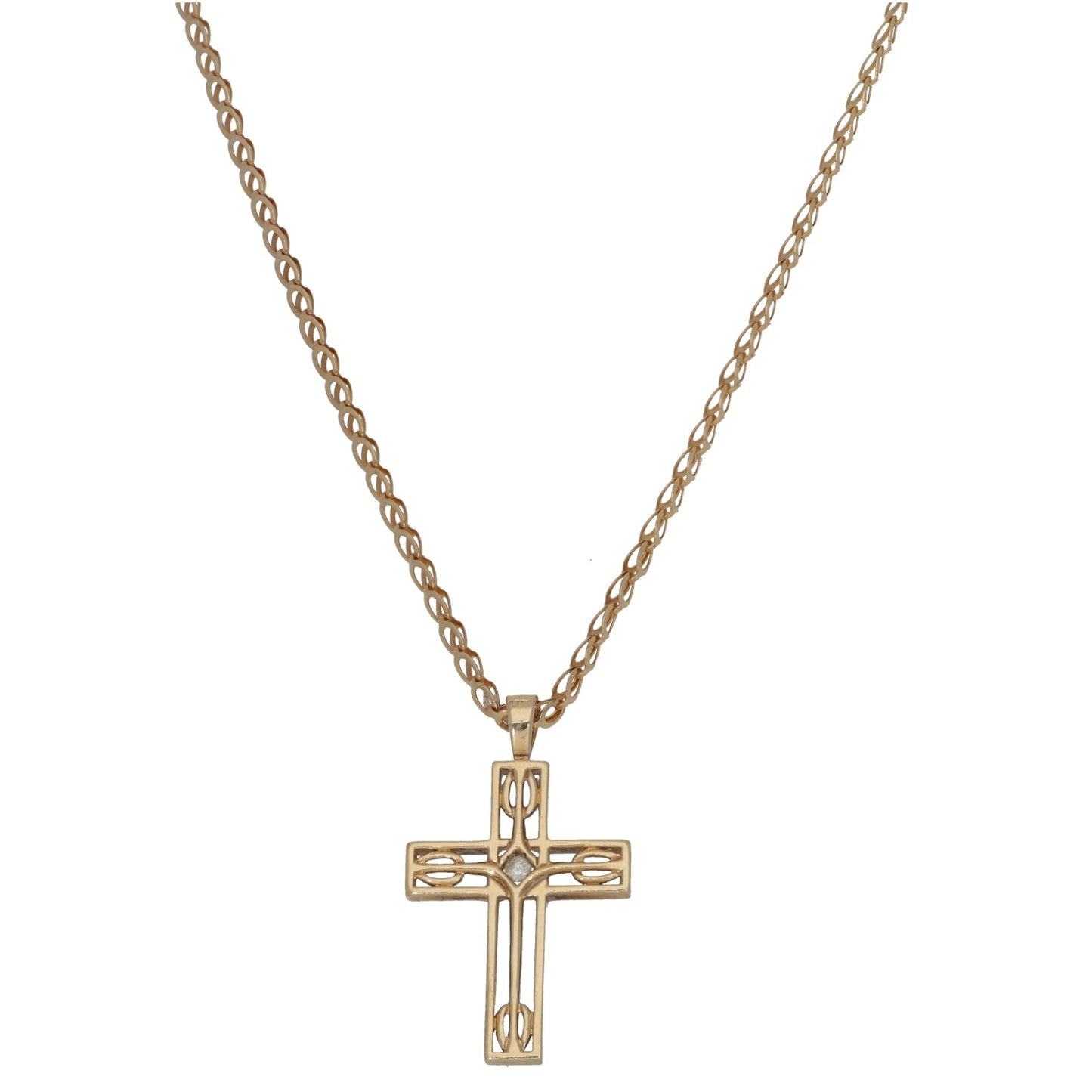 9ct Gold 0.05ct Diamond Cross Pendant With Chain
