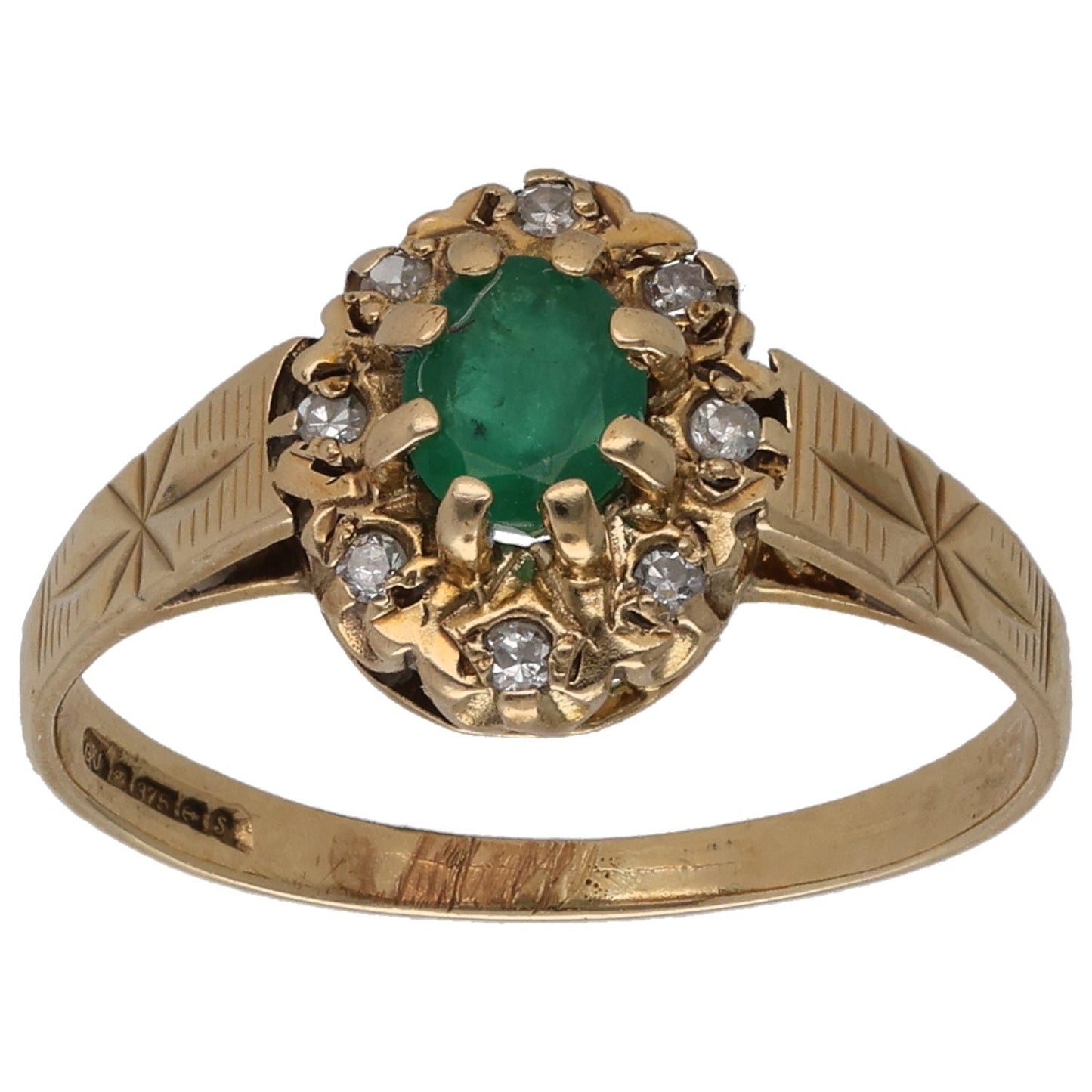 9ct Gold Emerald & 0.04ct Diamond Dress/Cocktail Ring Size L