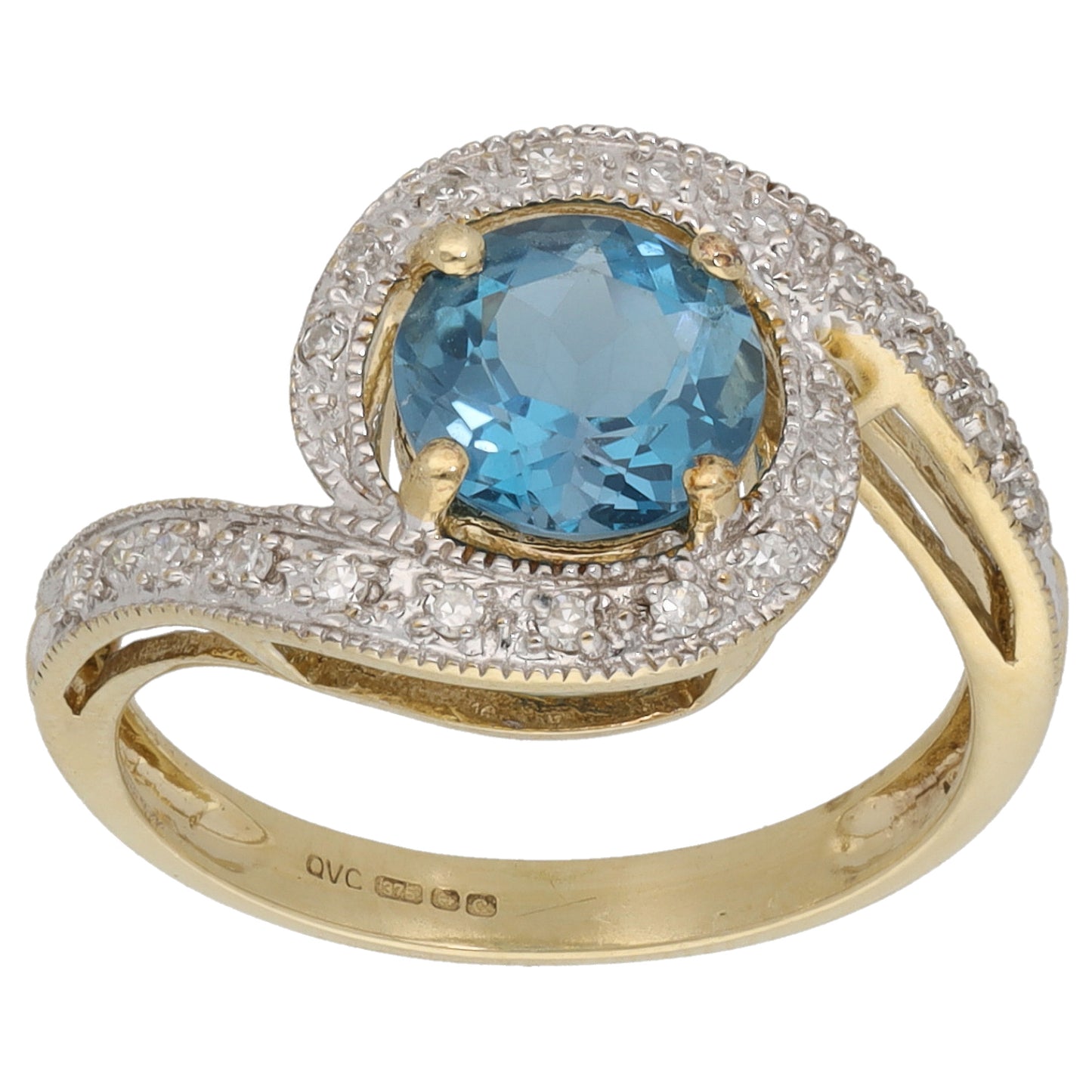 9ct Gold Topaz & 0.12ct Diamond Dress/Cocktail Ring Size L