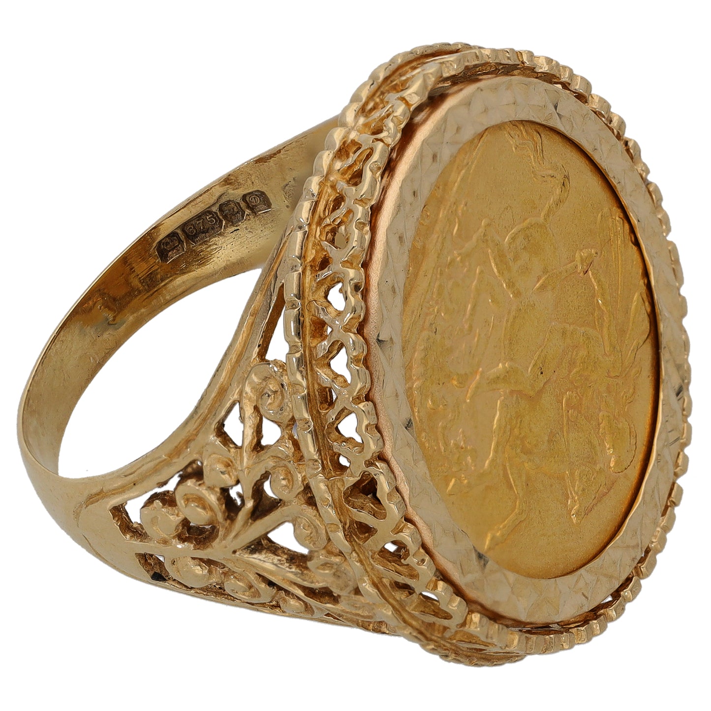 9ct Gold Full Sovereign Coin Ring Size U