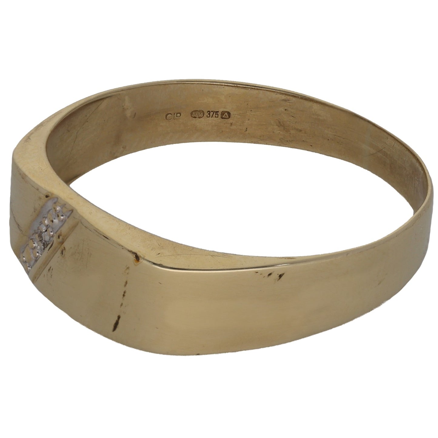 9ct Gold 0.01ct Diamond Patterned Single Stone Signet Ring Size X