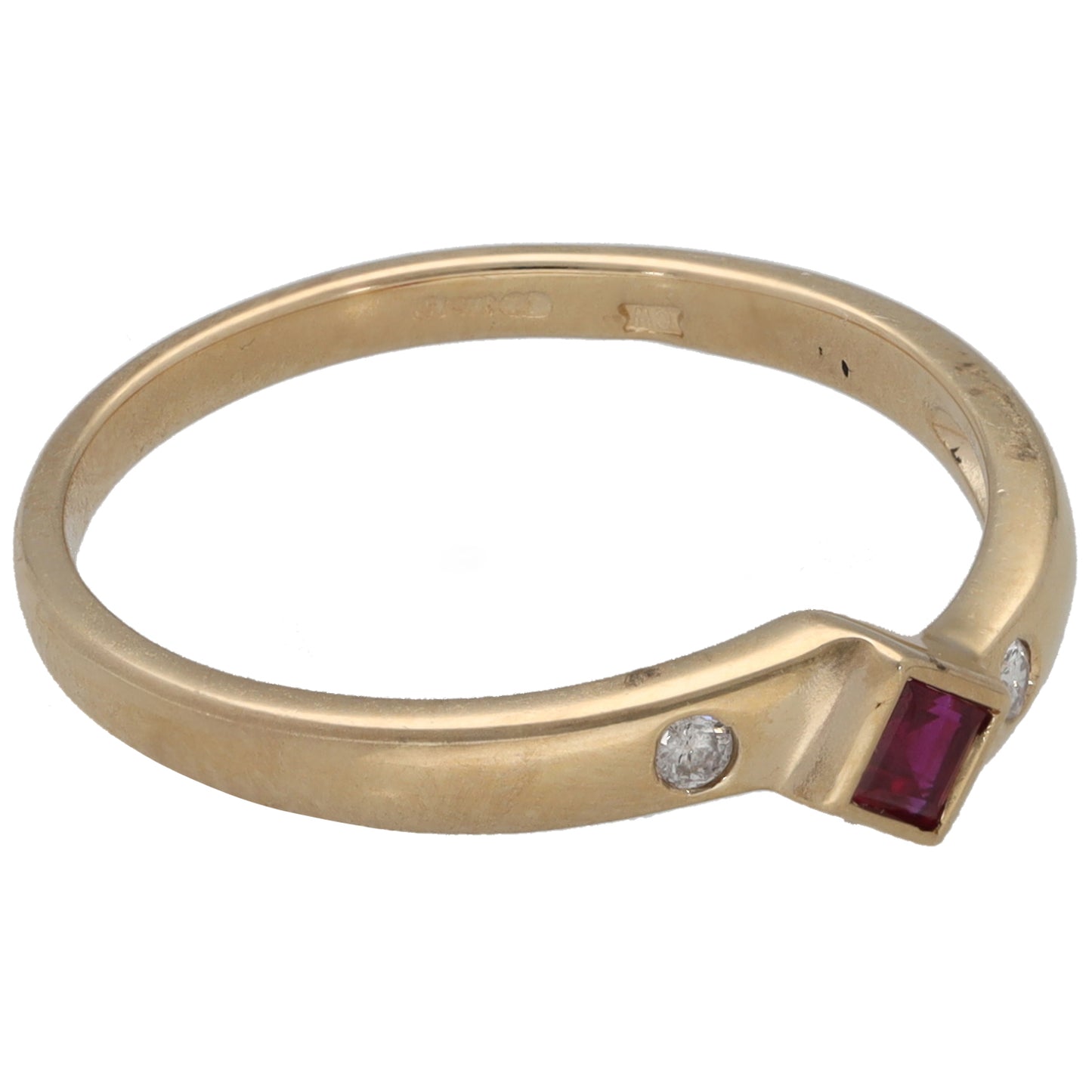9ct Gold Ruby & 0.02ct Diamond Three Stone Ring Size M