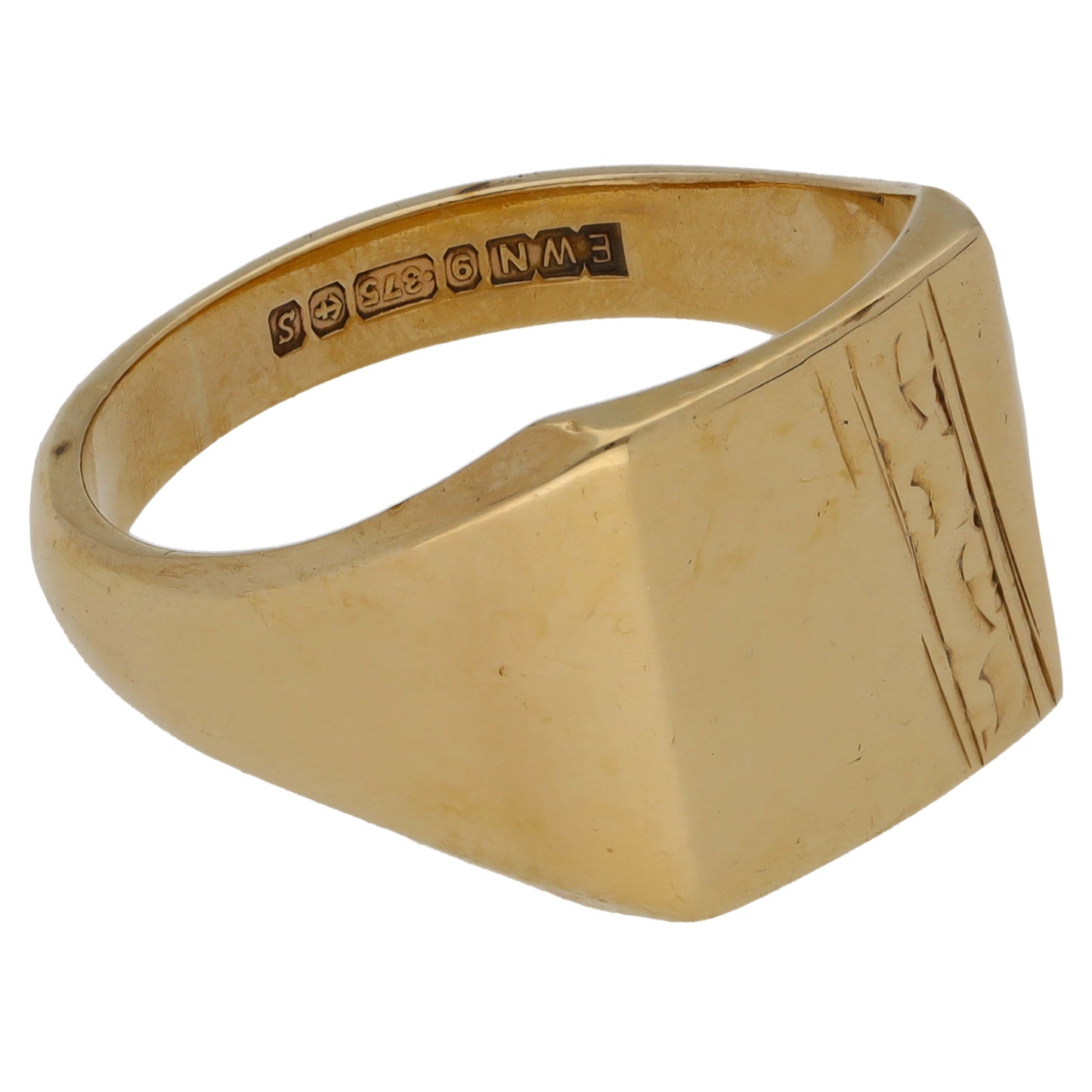 9ct Gold Patterned Signet Ring Size R
