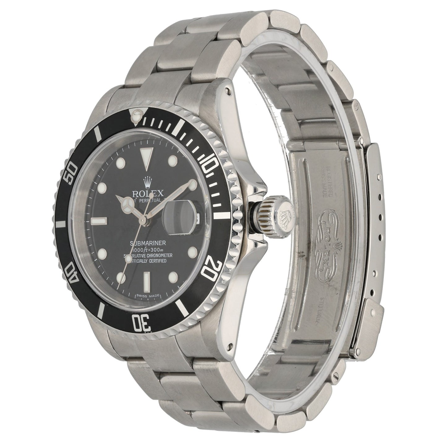 Rolex Submariner 16610, stainless steel, black dial with black bezel front angle image