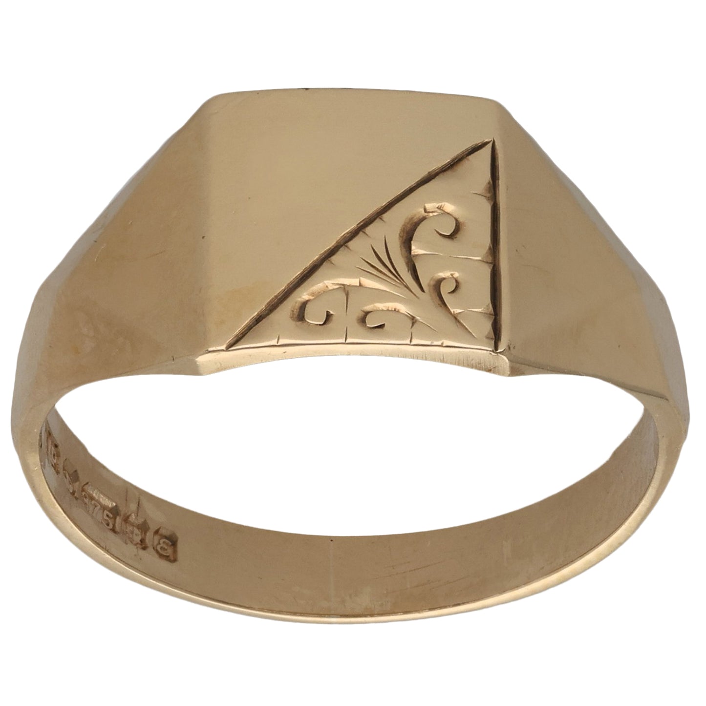 9ct Gold Patterned Signet Ring Size T