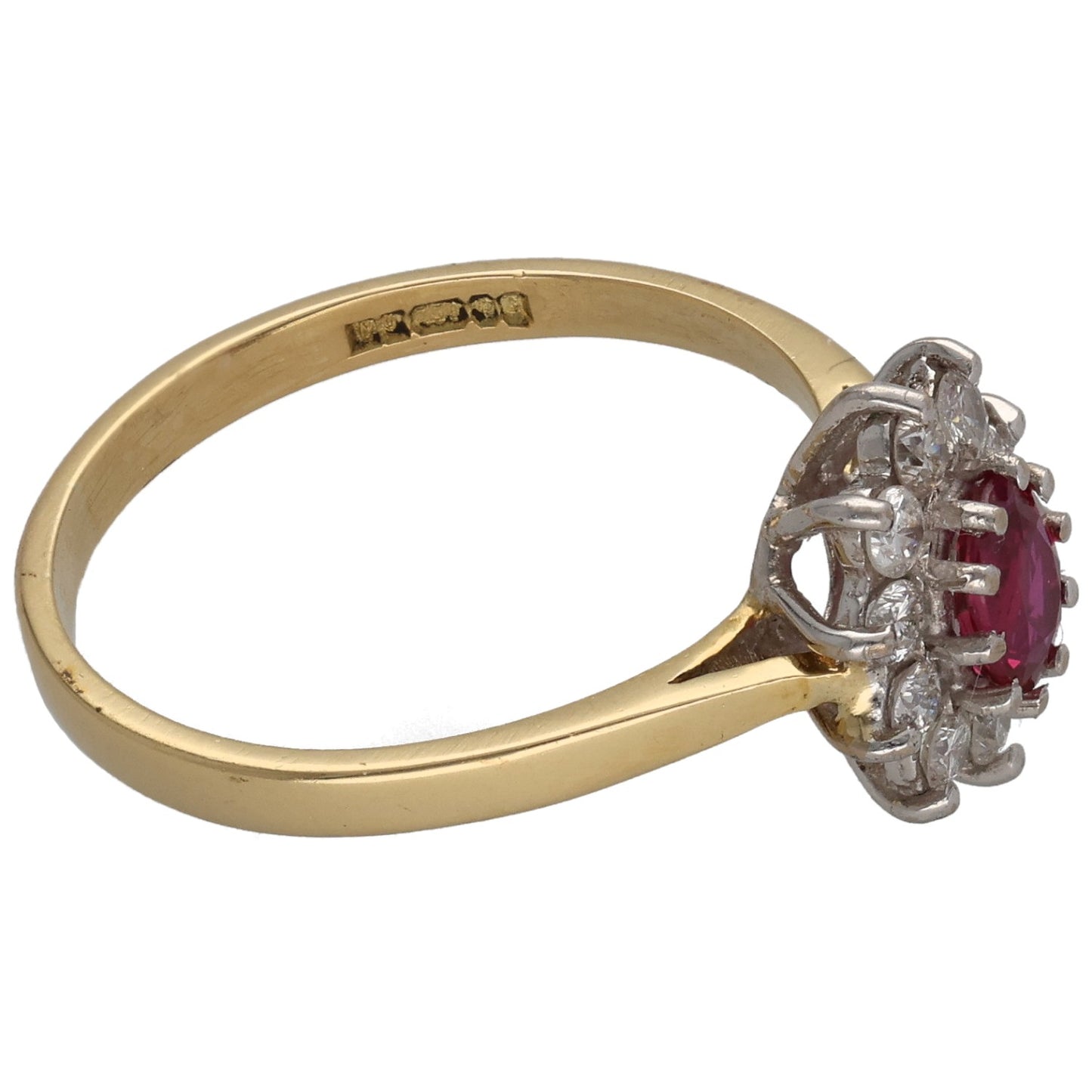 18ct Gold Ruby & 0.40ct Diamond Cluster Ring Size O