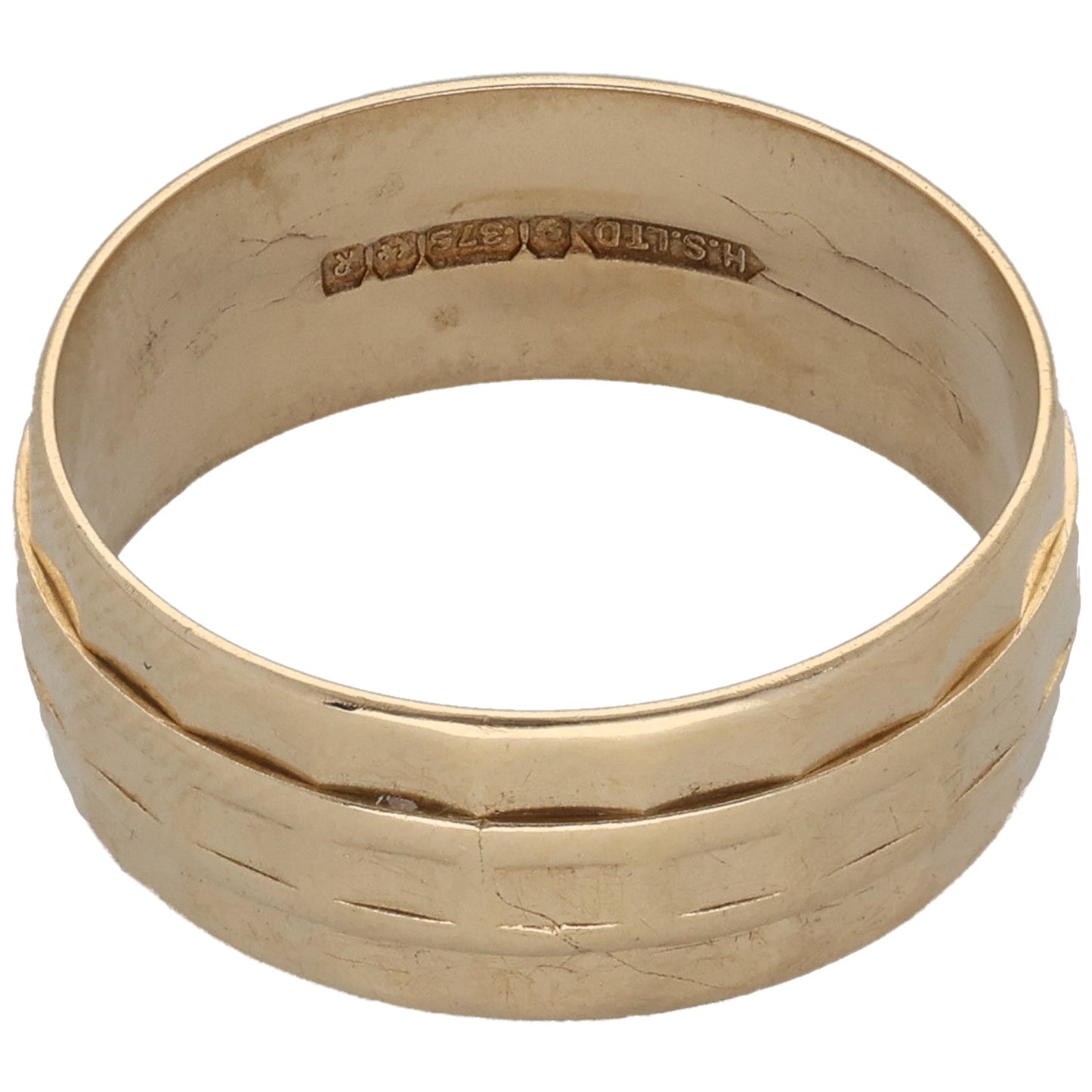 9ct Gold Patterned Wedding Ring Size N