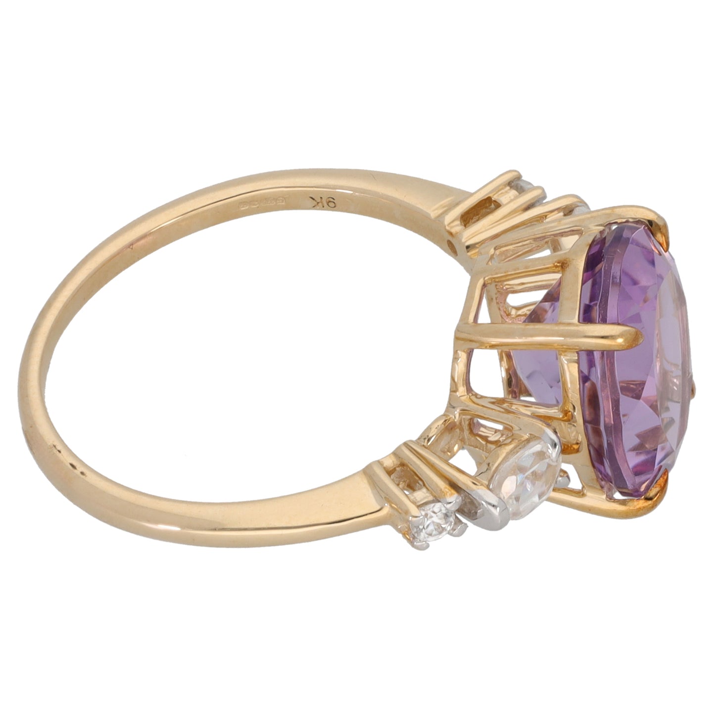 9ct Gold Amethyst & Quartz Dress/Cocktail Ring Size P