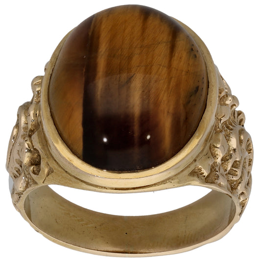 9ct Gold Tiger's Eye Single Stone Ring Size T