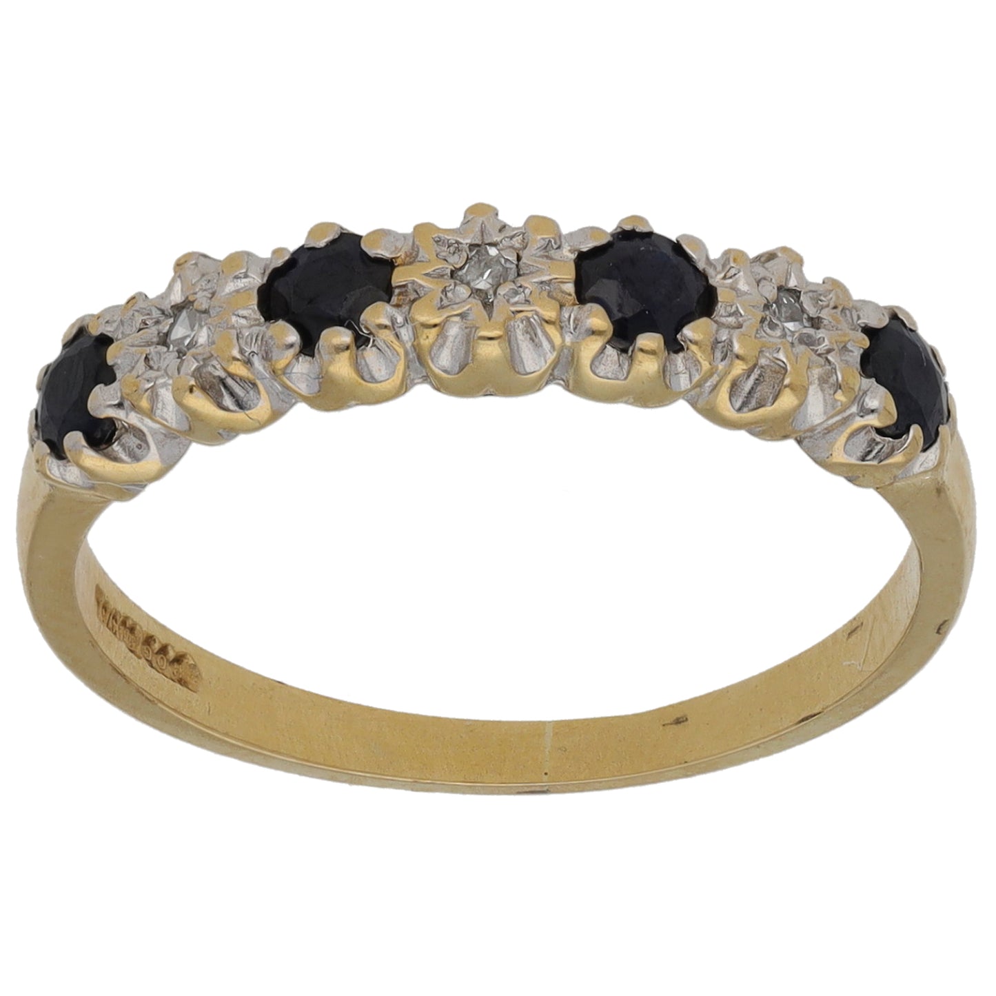 9ct Gold Sapphire & 0.015ct Diamond Half Eternity Ring Size N