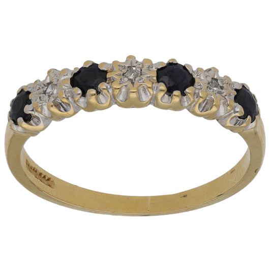 9ct Gold Sapphire & 0.015ct Diamond Half Eternity Ring Size N