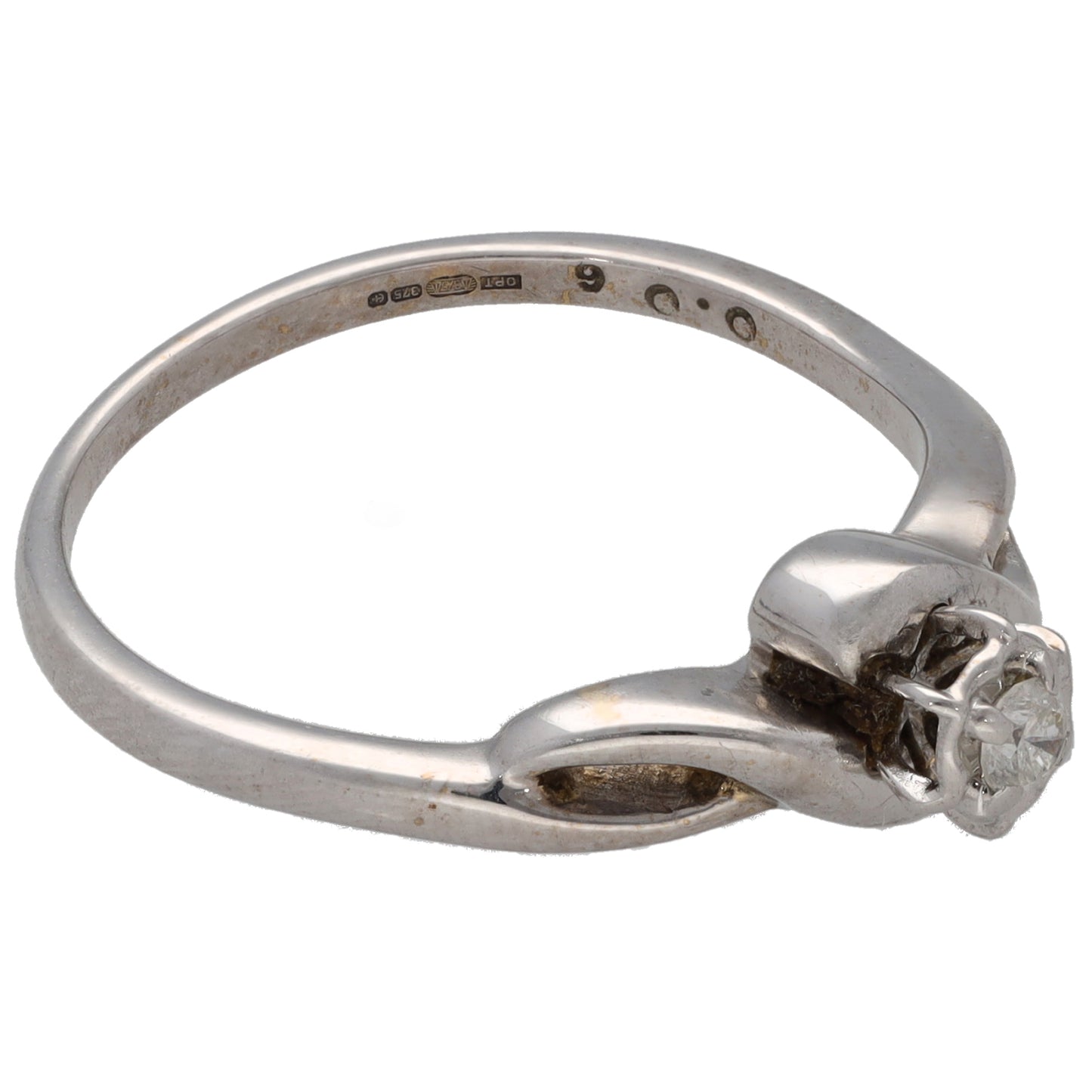 9ct White Gold 0.06ct Diamond Solitaire Ring Size P