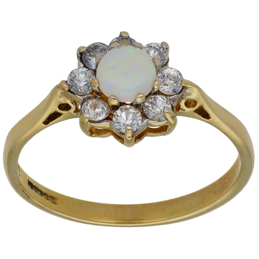 9ct Gold Opal & Cubic Zirconia Dress/Cocktail Ring Size M
