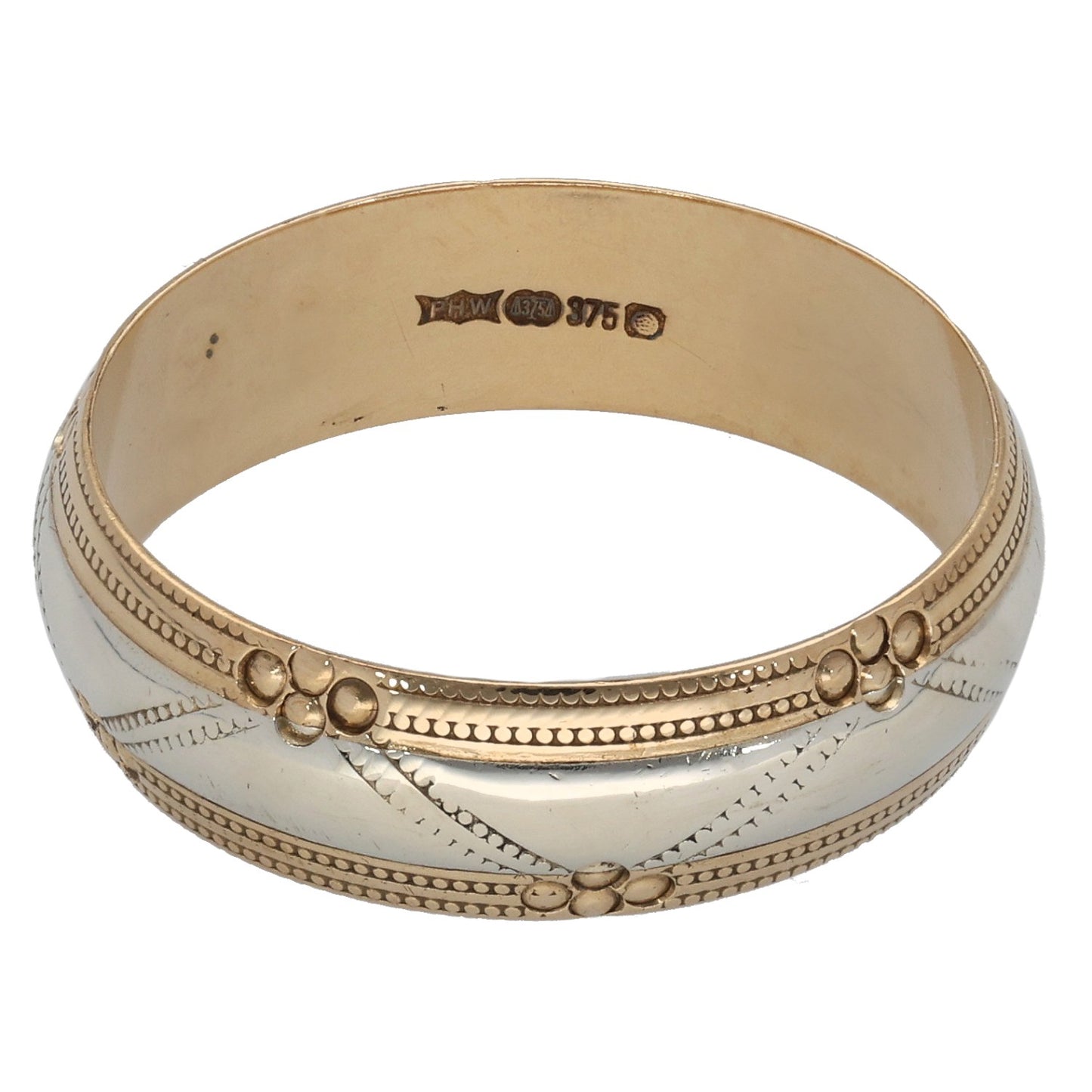 9ct Bi-Colour Gold Patterned Wedding Ring Size T