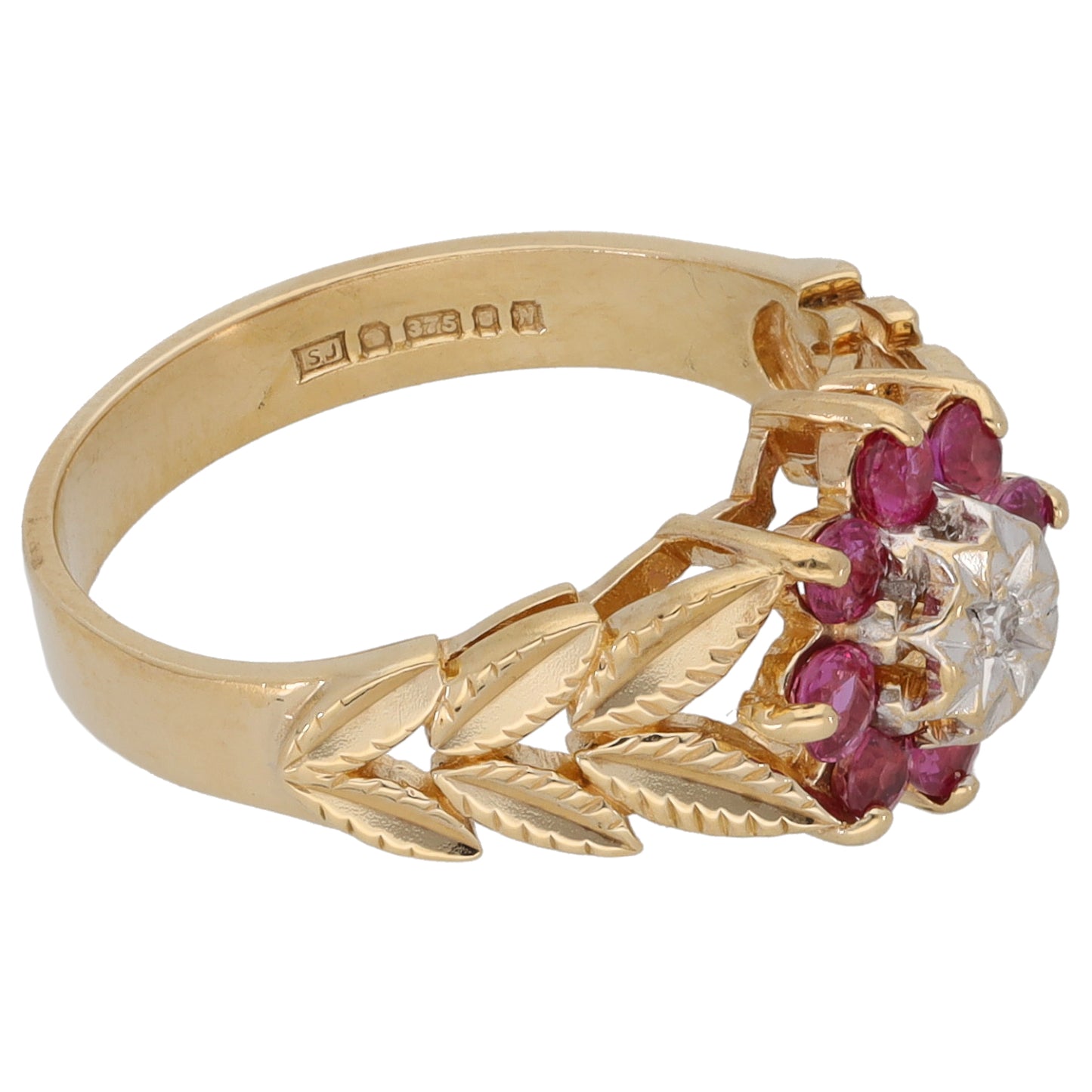 9ct Gold Ruby & 0.01ct Diamond Dress/Cocktail Ring Size K