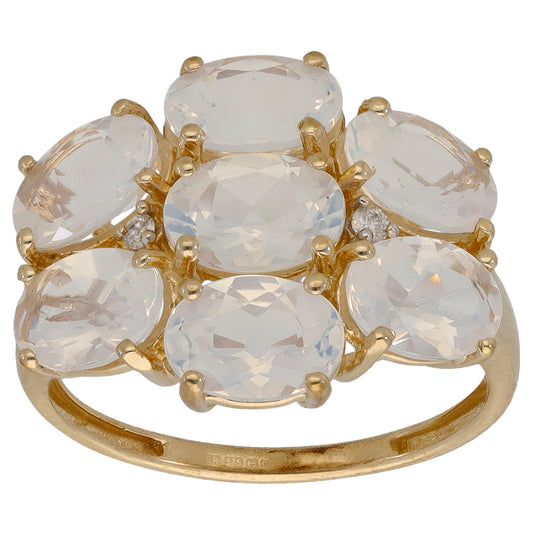 9ct Gold Rose Quartz & 0.02ct Diamond Dress/Cocktail Ring Size N