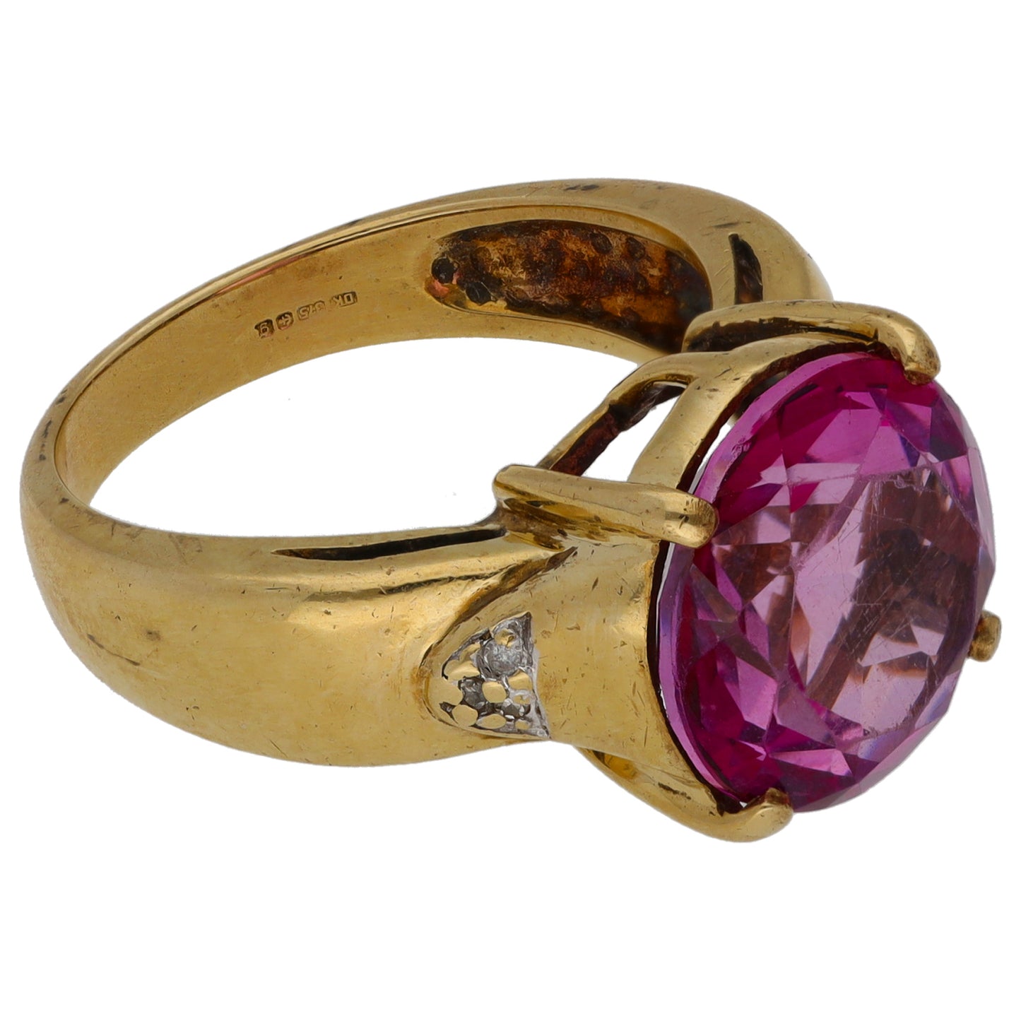 9ct Gold Man Made Sapphire & 0.03ct Diamond Dress/Cocktail Ring Size N