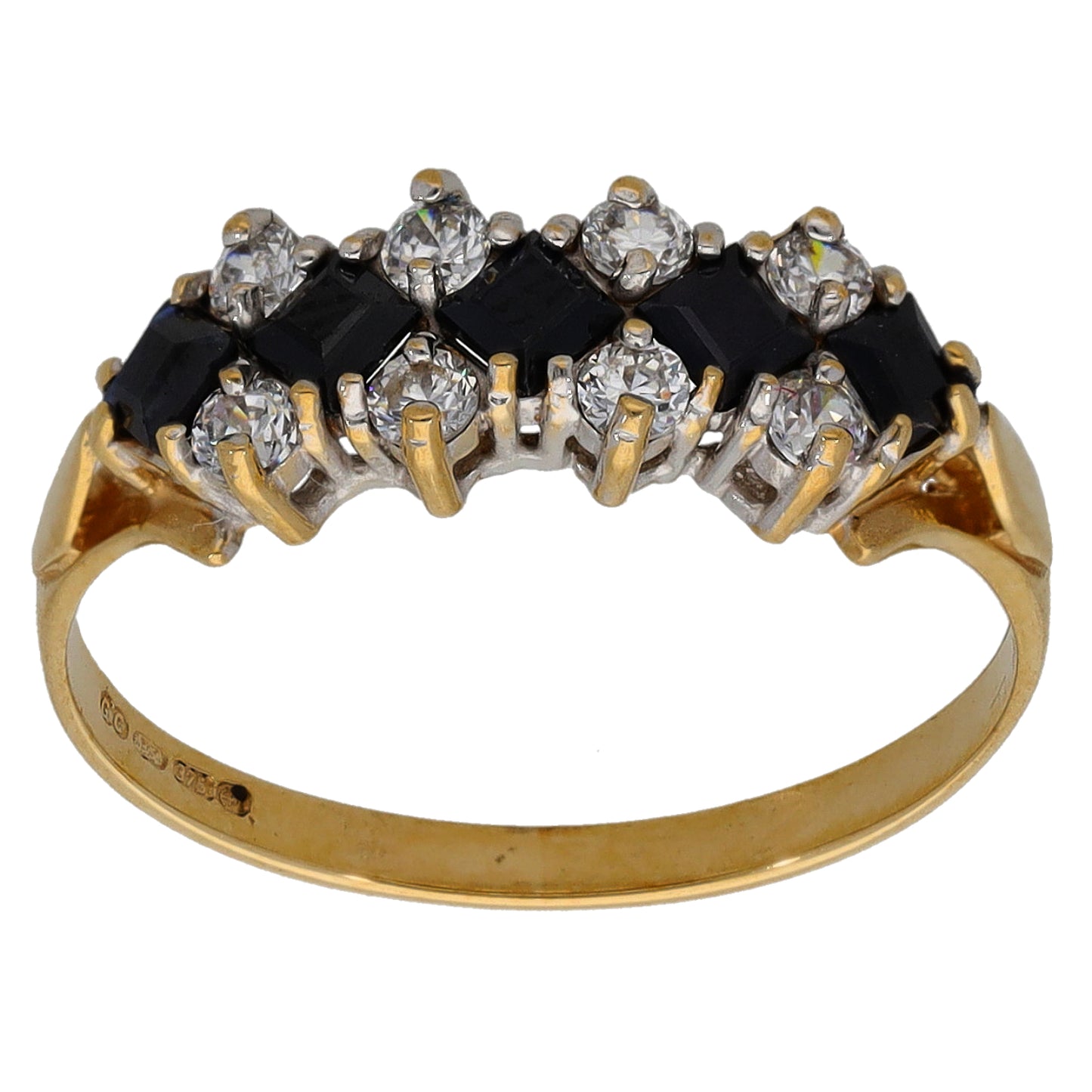 9ct Gold Sapphire & Cubic Zirconia Dress/Cocktail Ring Size M