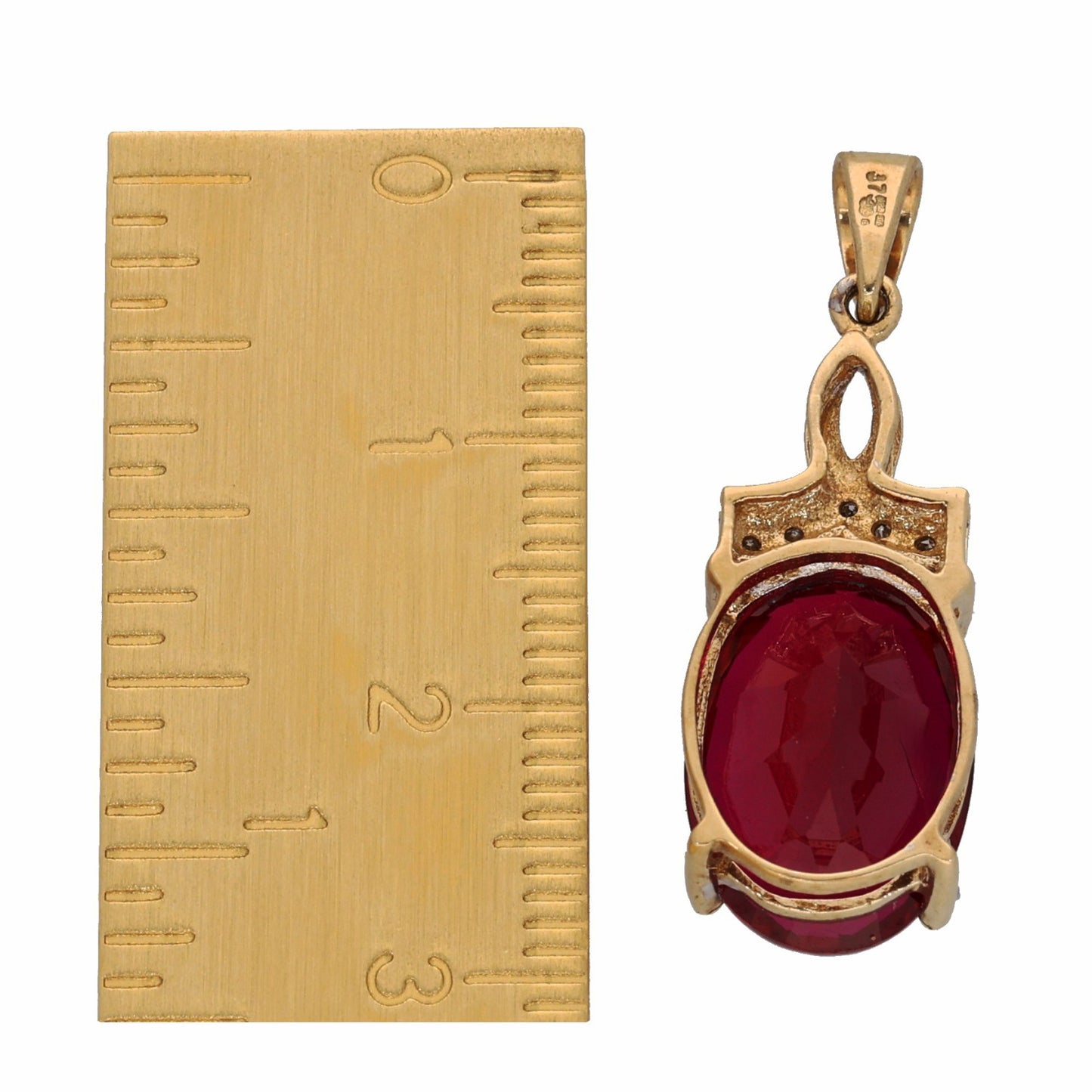 9ct Gold 0.075ct Diamond & Man Made Ruby Earrings & Pendant Jewellery Set