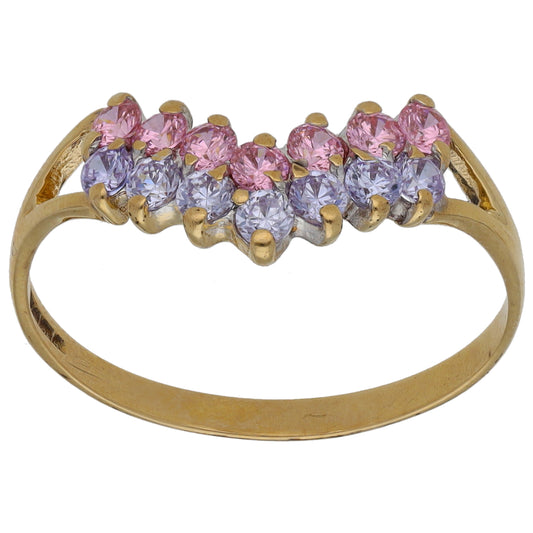 9ct Gold Cubic Zirconia Wishbone Ring Size R