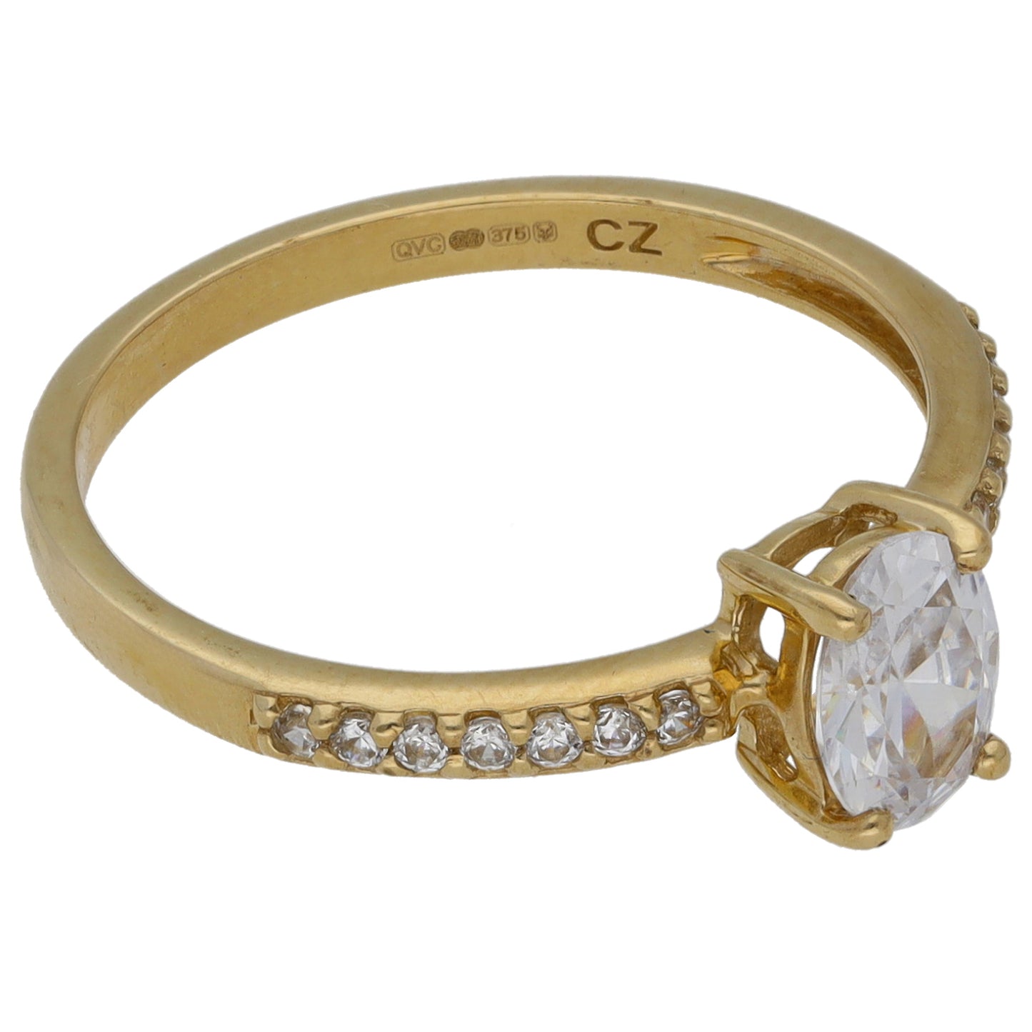 9ct Gold Cubic Zirconia Single Stone Ring with Accent Stones Size P