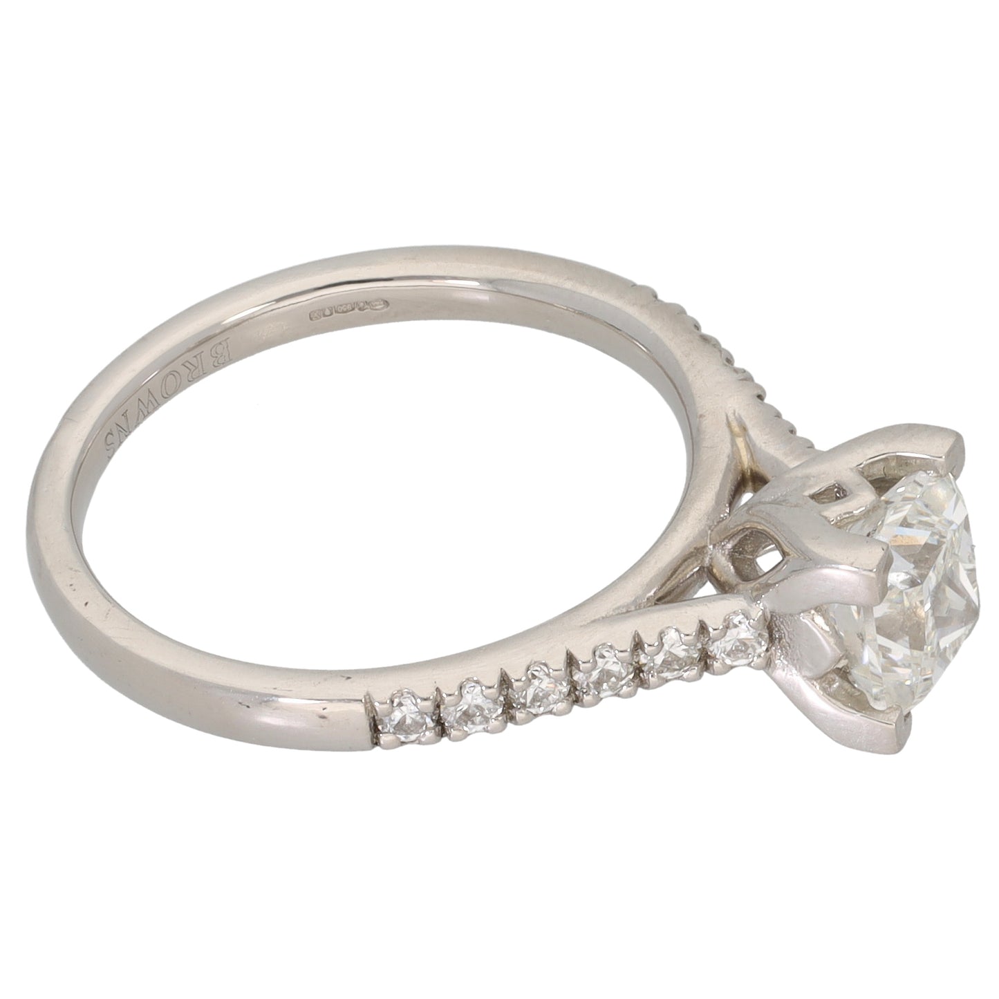 Platinum 1.44ct Diamond Solitaire Ring With Accent Stones Size K