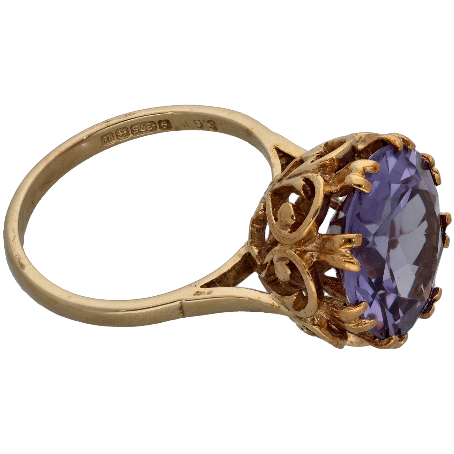 9ct Gold Man Made Sapphire Single Stone Ring Size M
