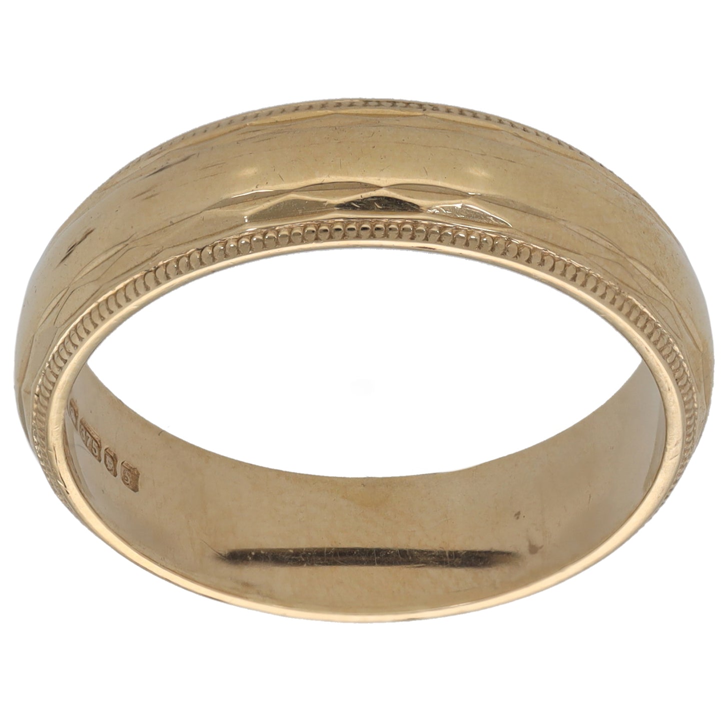 9ct Gold Patterned Wedding Ring Size R