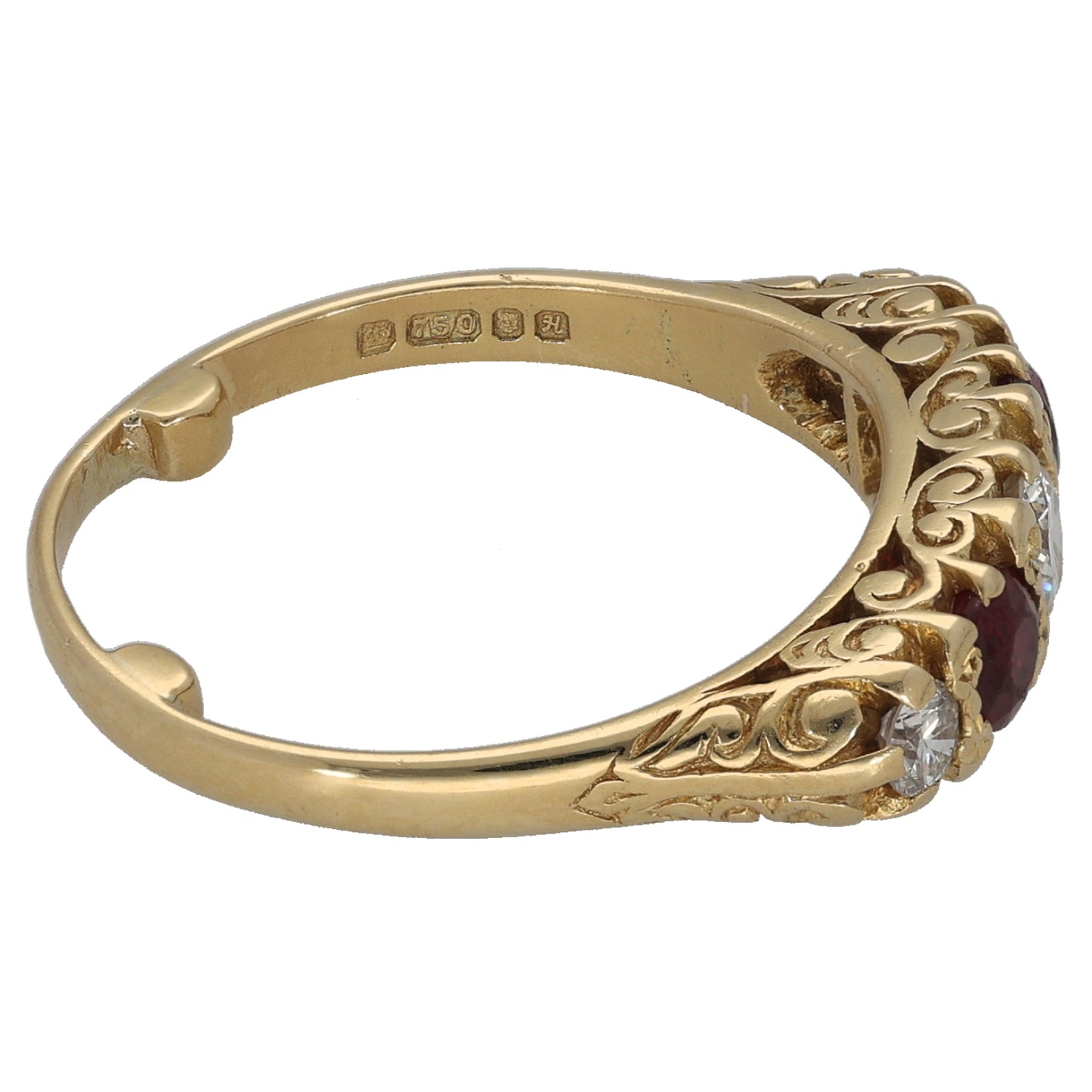 18ct Gold Ruby & 0.34ct Diamond Half Eternity Ring Size N